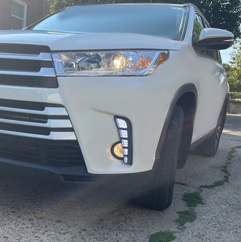 HECASA LED Daytime Running Lights & Fog Lights Kit - Compatible with 2017-2019 Toyota Highlander (Includes Wiring Harness, Turn Signal Lamps) - Upgrade Your Vehicle's Style & Safety for Night Driving and Bad Weather Conditions