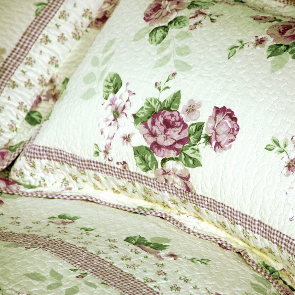 Blancho Bedding Classic Rose 3-Piece Floral Printed Quilt Set - 100% Cotton Quilted Bedspread for Full/Queen Size Bed | Perfect for Master Bedroom, Guest Room & Cozy Farmhouse Decor