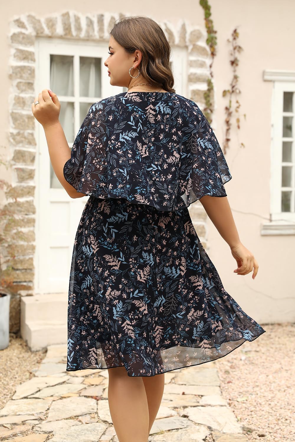 Keluummi Plus Size Wedding Guest Dresses for Women - Flowy Midi Cocktail Dress for Curvy Figures | Summer Casual Bridal Shower & Special Occasion Outfit