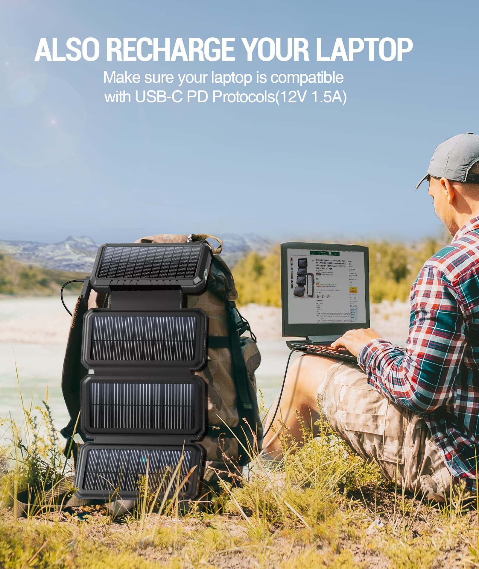20,000mAh Solar Phone Charger 2-Pack - 18W PD Fast Charging with Wireless & Foldable Solar Panel (W12-Orange, W12Pro-Black) | Portable Power Bank for Camping, Hiking, Travel & Emergency Power Outages