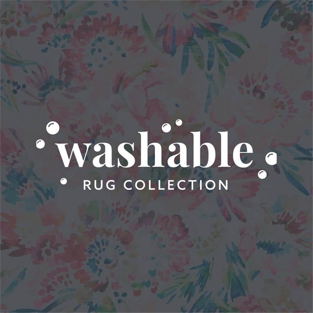 Linon Washable Gatlin Polyester 5'x7' Area Rug in Raspberry Red - Soft Non-Slip Living Room Rug for Bedroom, Dorm & Home Decor