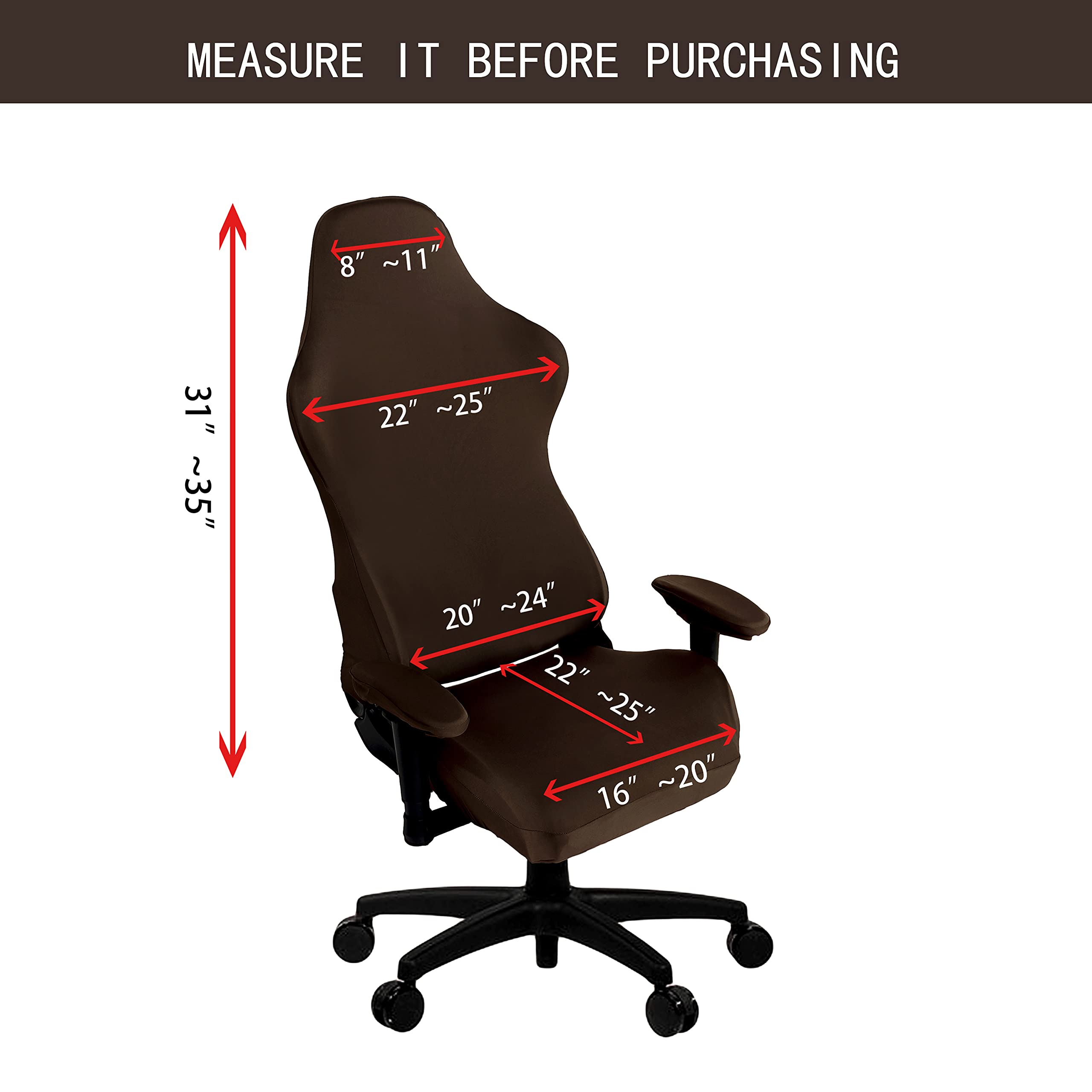 SARAFLORA Stretchable Washable Gaming Chair Cover - Universal Fit for Armchair, Swivel Chair, Office Chair & Computer Boss Chair - X-Large Brown - Perfect for Home Office, Gaming Setup & Workspace Comfort