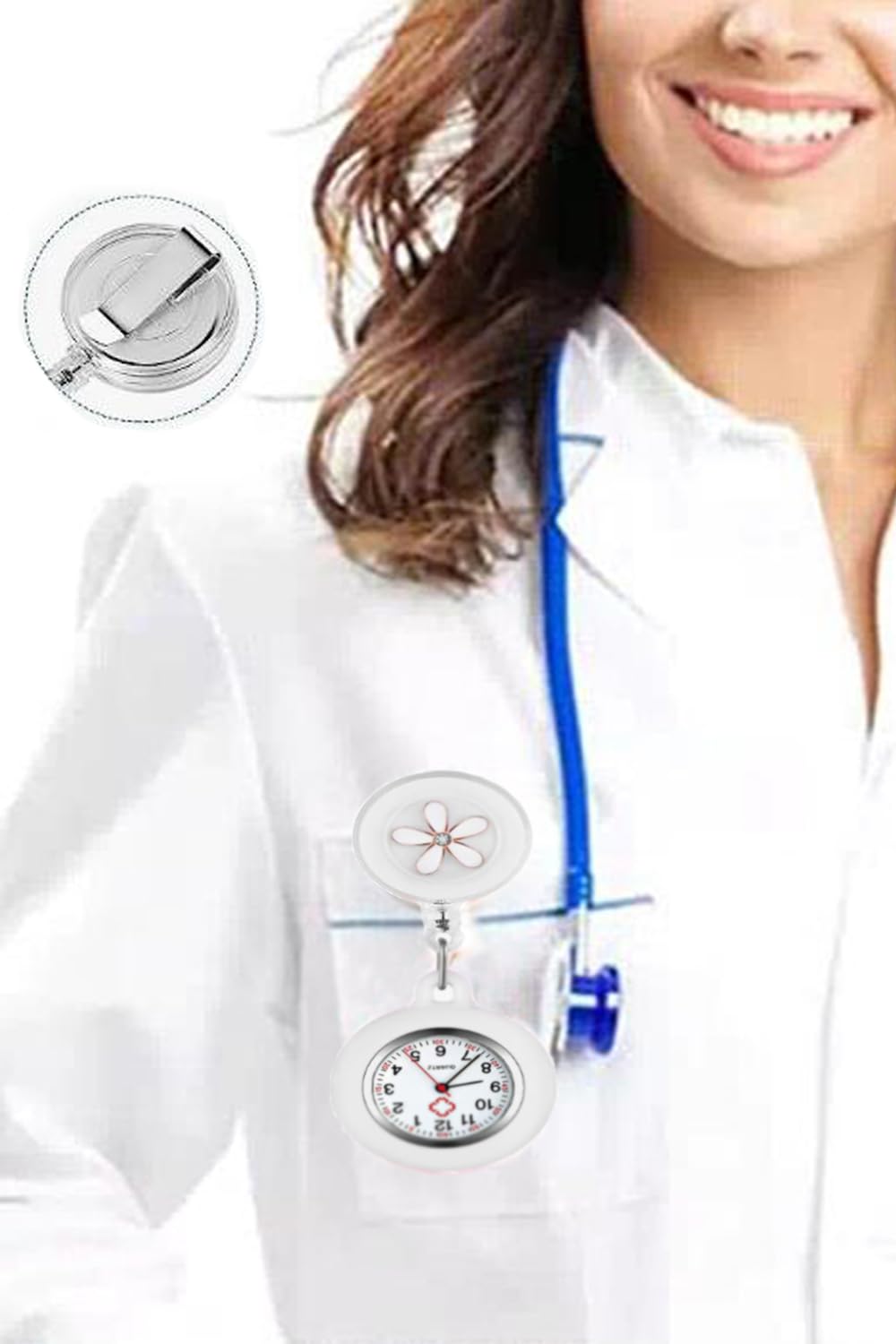Retractable Nurse Lapel Watch Clip - Waterproof Quartz Watch with Second Hand for Medical Professionals | Ideal for Doctors, Nurses & Healthcare Workers in Hospitals & Clinics