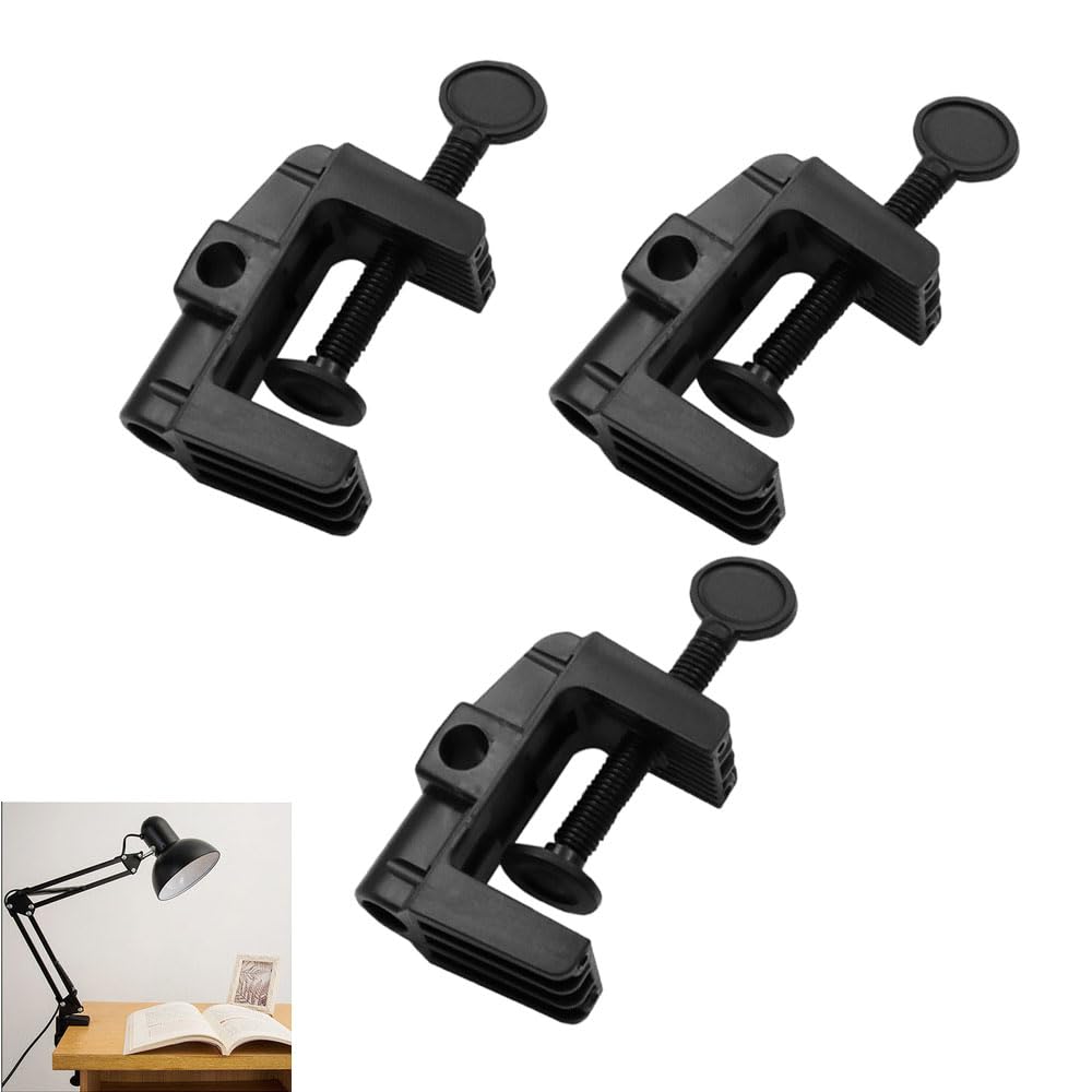 3 Pack Non-Marring Plastic Swing Arm Desk Lamp Clamp - Adjustable Gooseneck Base Holder for LED Architect Table Lamp, Microphone & Camera Stand - Perfect for Home Office, Studio & Workspace Lighting