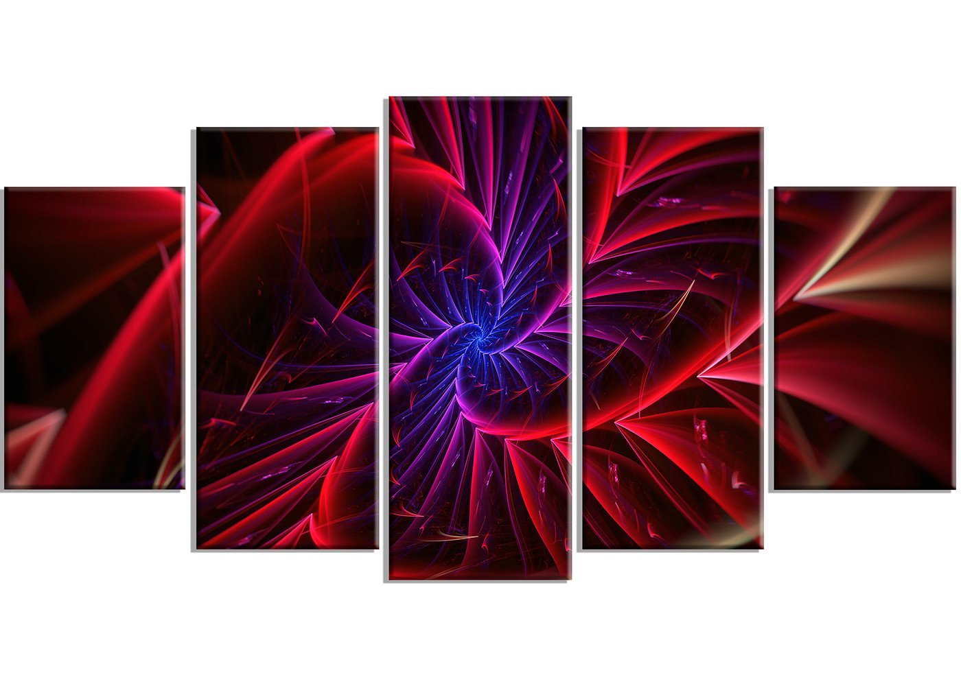 Designart Purple & Red Entanglement Abstract Metal Wall Art - 60x32 Inches 5 Panel Set - Modern Home & Office Decor for Living Room, Bedroom, Dining Area
