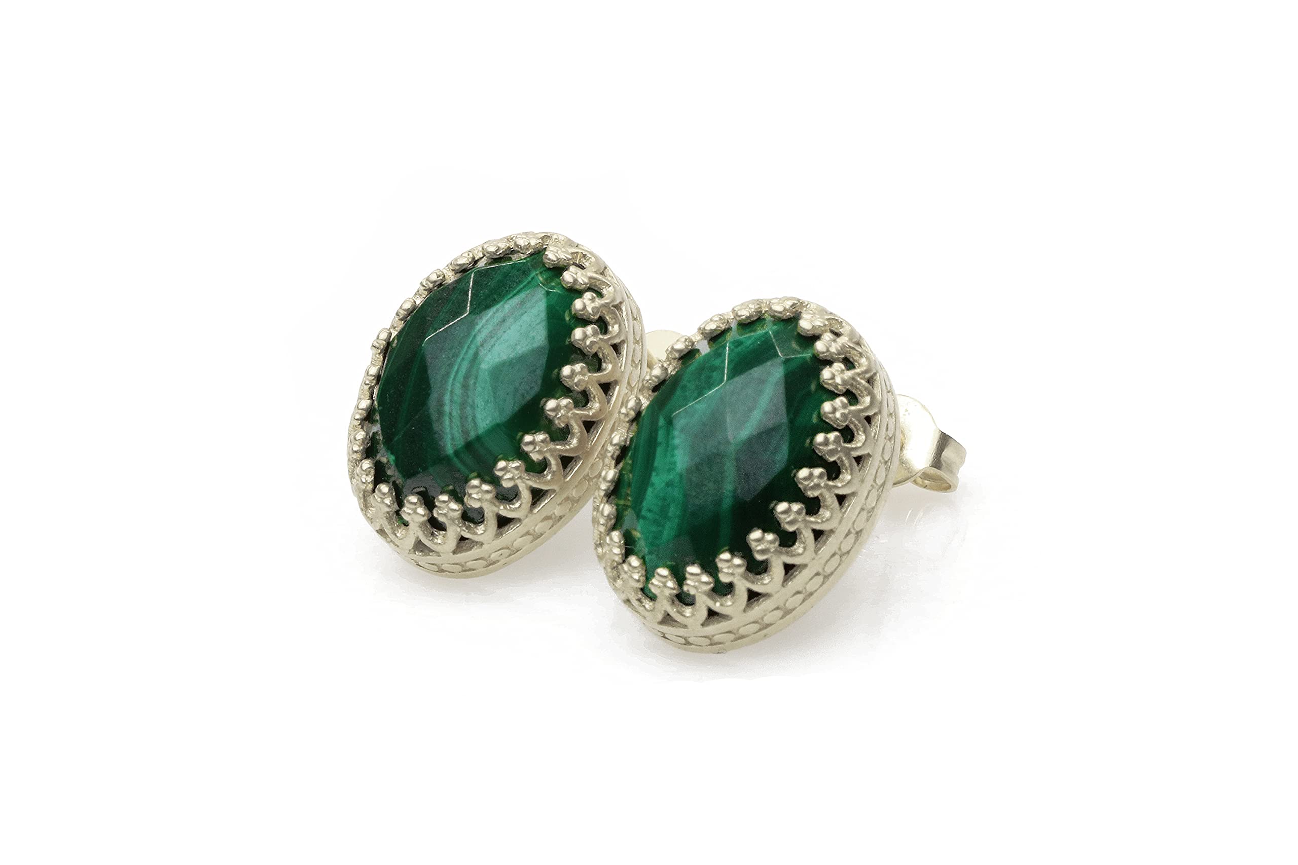 Handmade Oval Malachite Stud Earrings for Women - Fashion Gemstone Jewelry - Wedding, Party & Everyday Statement Earrings - Choose Your Material (Perfect Gift for Birthdays, Anniversaries & Special Occasions)