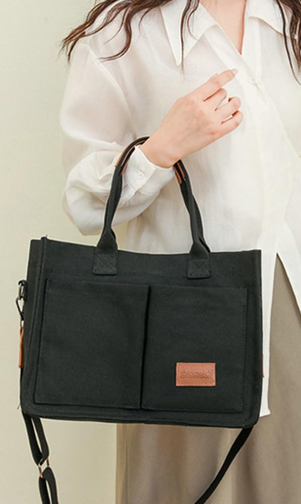 Stylish Large Canvas Tote Bag for Women - Durable Work Shoulder Purse & Casual Crossbody Bag - Perfect for Office, Travel, Shopping & Daily Use