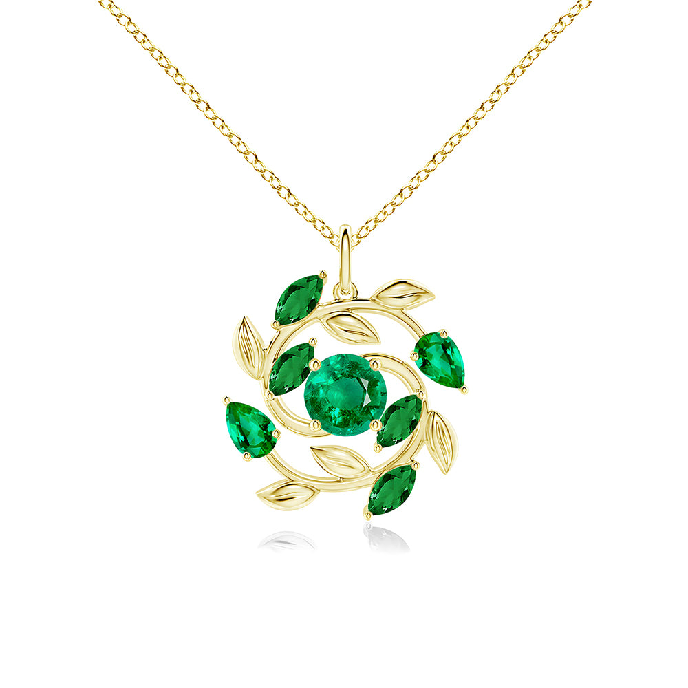 Elegant Round & Marquise Cut Emerald Olive Branch Statement Necklace - Perfect for Weddings, Parties & Special Occasions