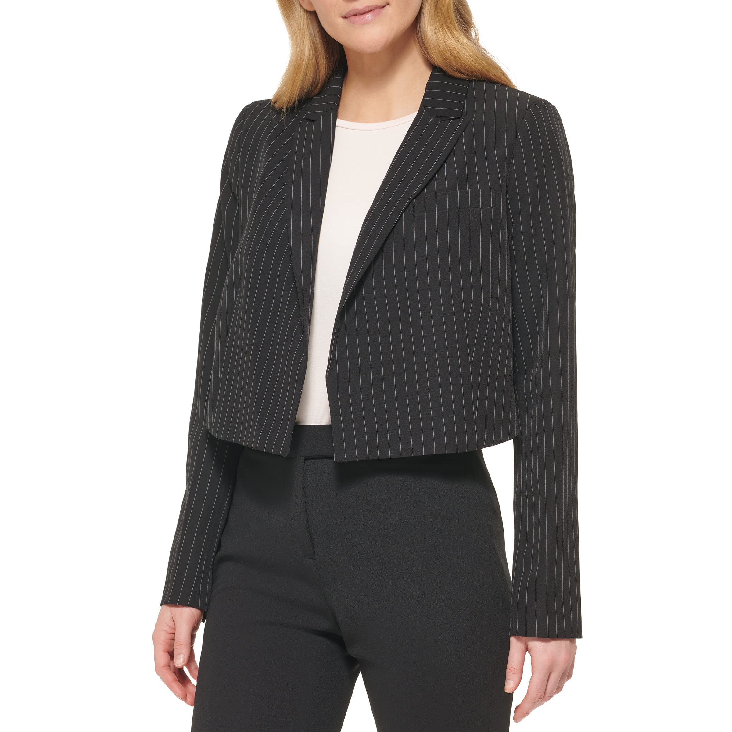 DKNY Women's Cropped Open Front Blazer Jacket - Lightweight Stretch Work Blazer for Office, Business Casual & Everyday Wear