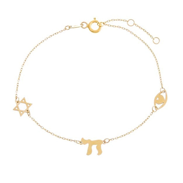 14K Gold Star of David Chai Eye Bracelet - Elegant Jewish Jewelry for Women, Perfect for Hanukkah, Bar Mitzvah & Everyday Wear