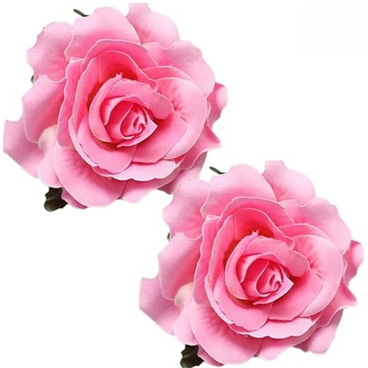 Pink Rose Hair Clips for Women - Set of 2 Floral Hair Accessories - Perfect for Weddings, Parties & Everyday Style