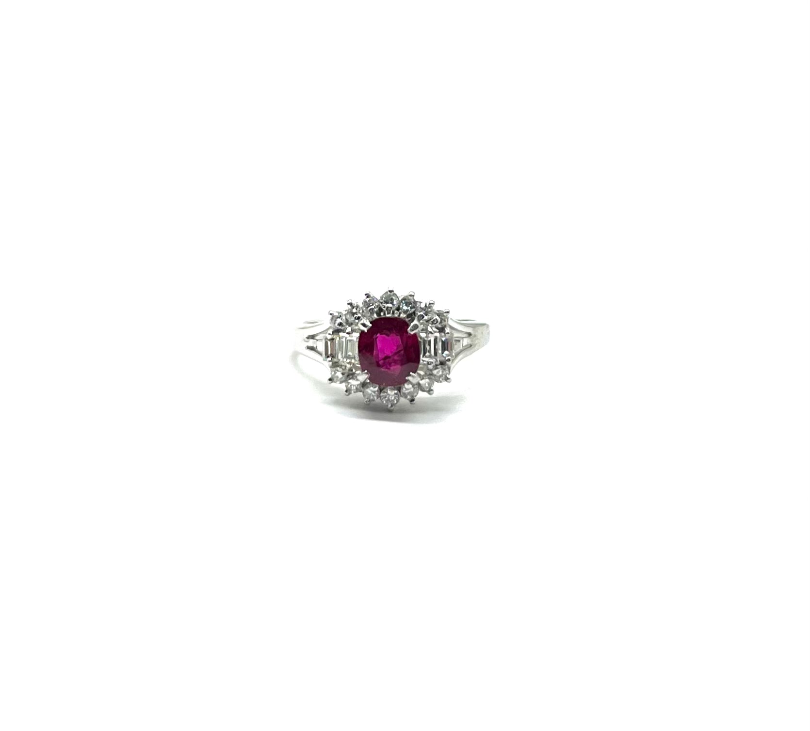Vintage Platinum Ruby and Diamond Ring - Elegant Antique Jewelry for Women, Perfect for Weddings, Anniversaries & Special Occasions