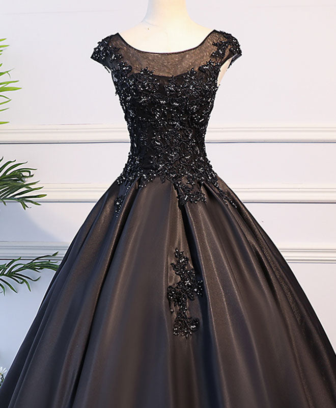 Elegant Black Round Neck Lace Long Prom Dress - Formal Evening Gown for Homecoming, Wedding & Special Occasions