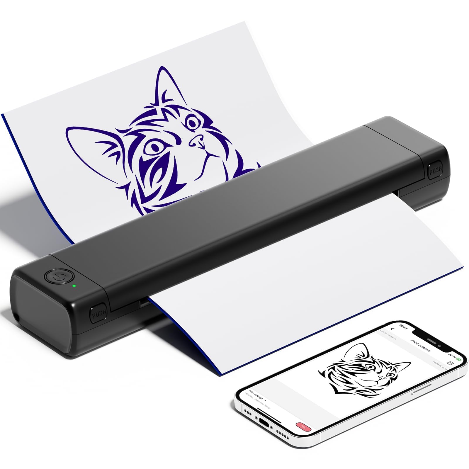 COLORWING M08F Wireless Bluetooth Tattoo Stencil Printer - Portable Thermal Tattoo Transfer Machine for Professional Artists, A4 Skin Stencil Printer with Tattoo Transfer Paper - Perfect for Tattoo Studios, Home Use & Mobile Tattoo Artists (Black)