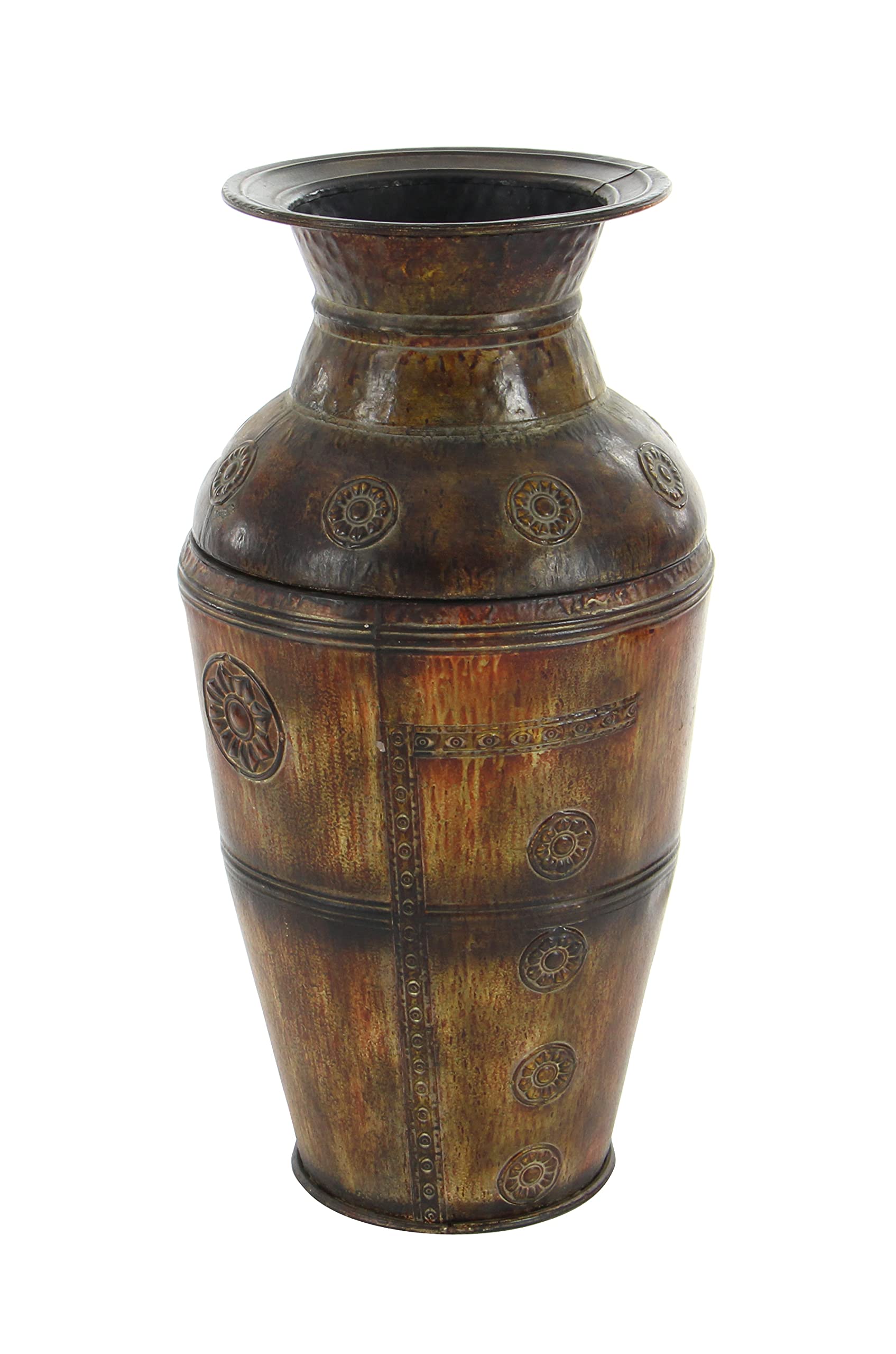 Deco 79 Large Metal Decorative Vase Set of 2 - Floral Relief Design Indoor Outdoor Centerpiece (29
