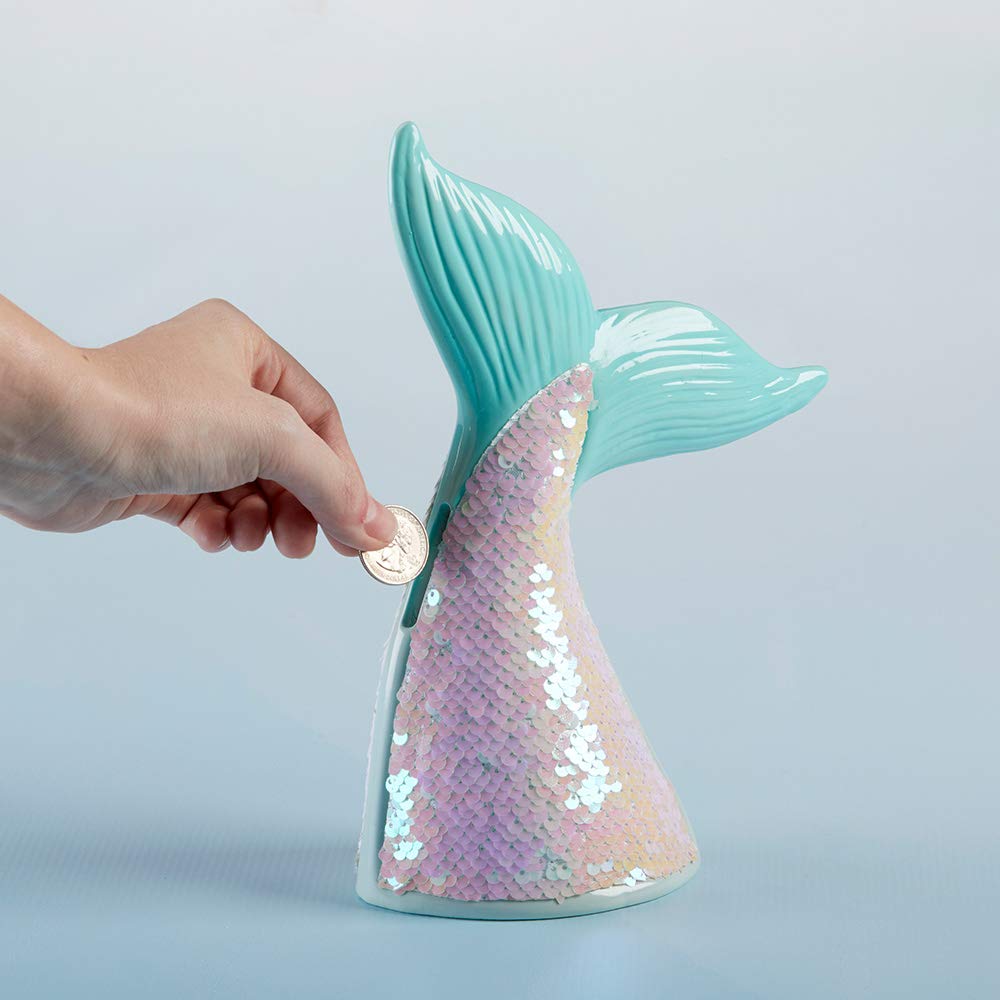 Reversible Sequin Mermaid Piggy Bank - Baby Room Decor for Savings & Gifts