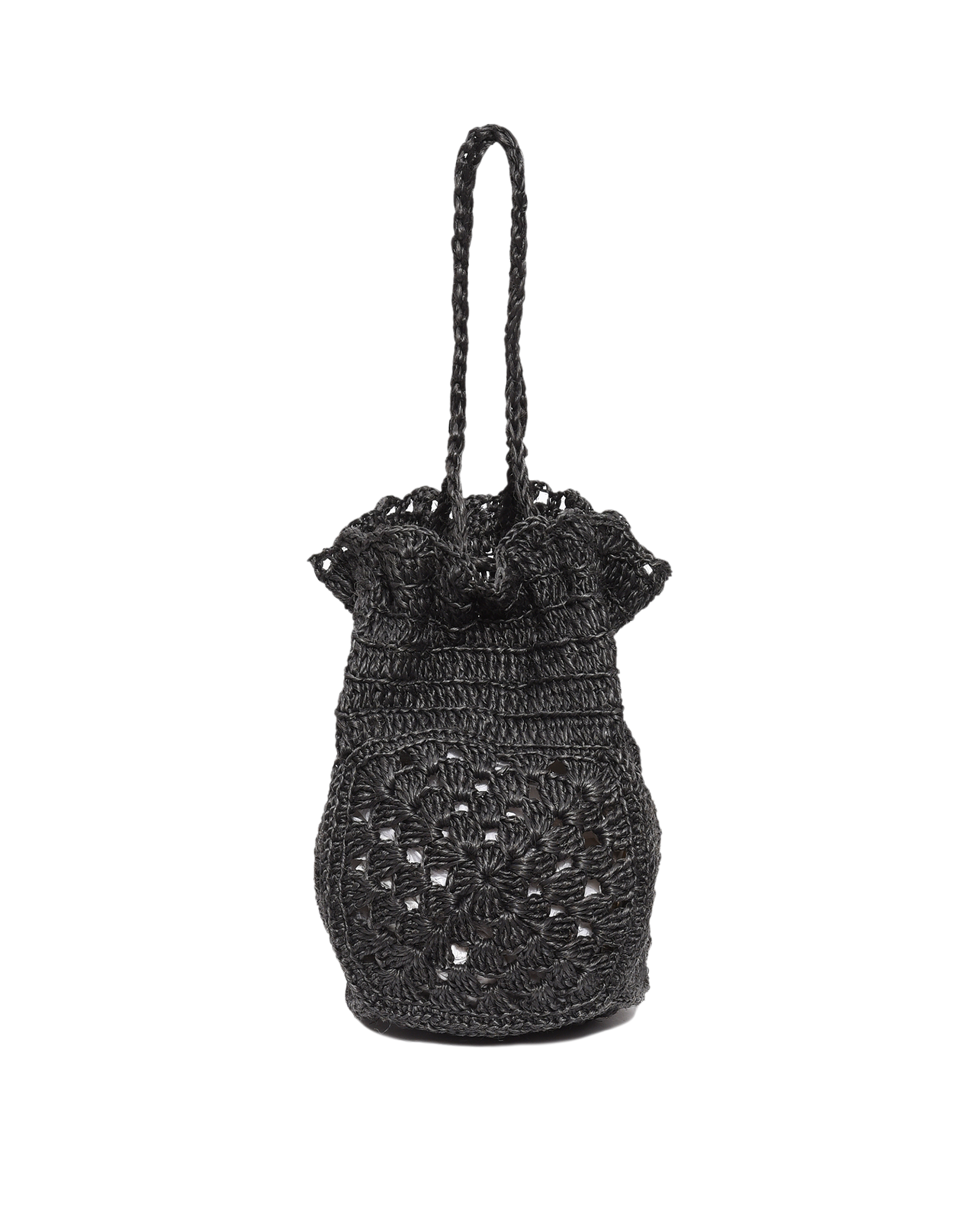 Crochet Drawstring Bag - Black Handmade Cotton Pouch for Jewelry, Makeup & Travel Accessories | Perfect for Storage & Gifting