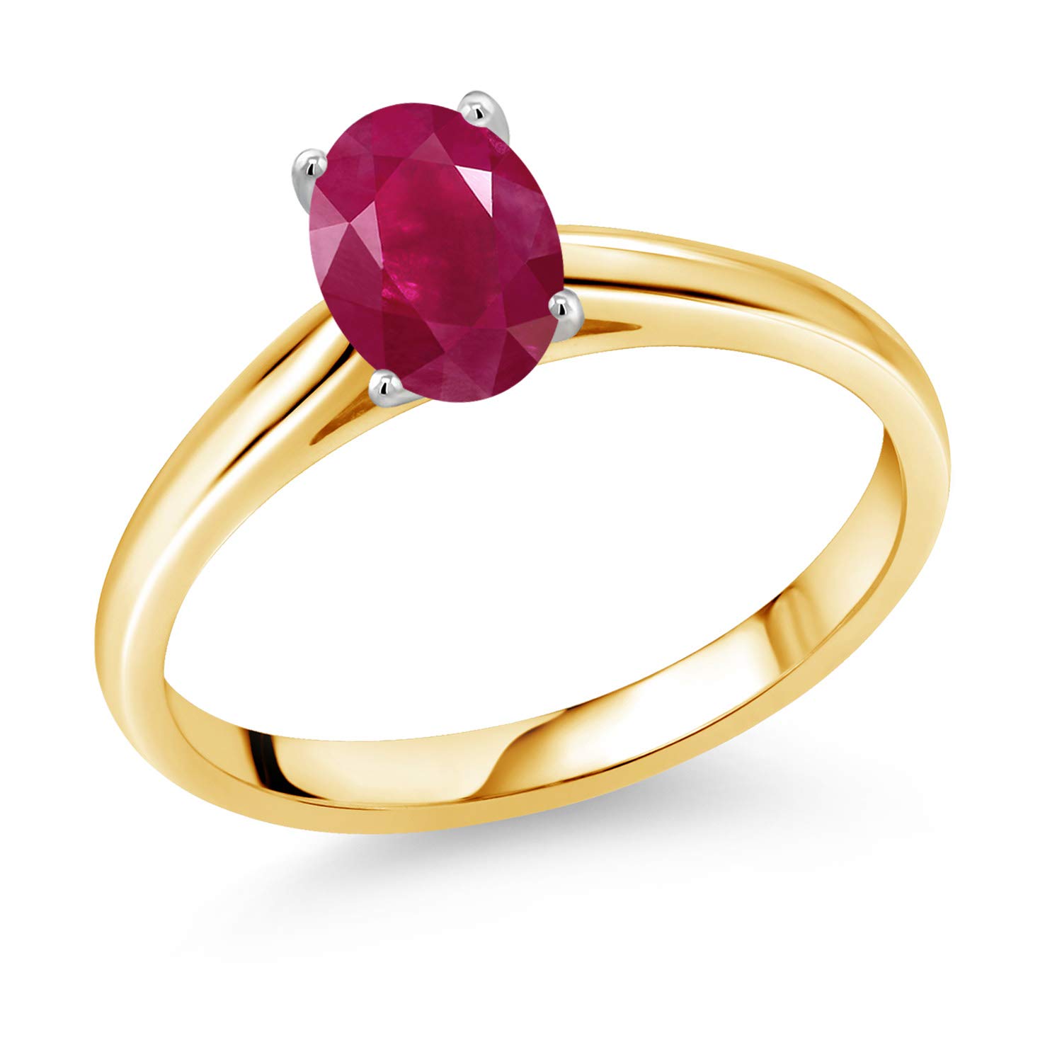 1.00 Ct Oval Red Ruby 10K Yellow Gold Ring with White Gold Prongs - Gem Stone King | Elegant Jewelry for Engagement, Anniversary & Special Occasions