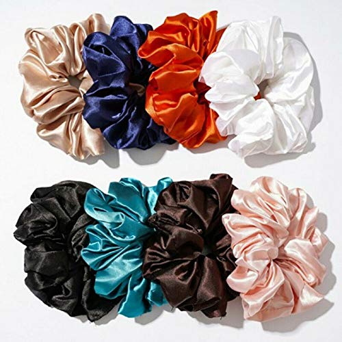 BAKEFY 12-Piece Satin Silk Hair Scrunchies Set - Soft & Fluffy Hair Ties for Women & Teen Girls - Ponytail Holders for Fine & Curly Hair - Perfect for Work, Gym, and Everyday Styling