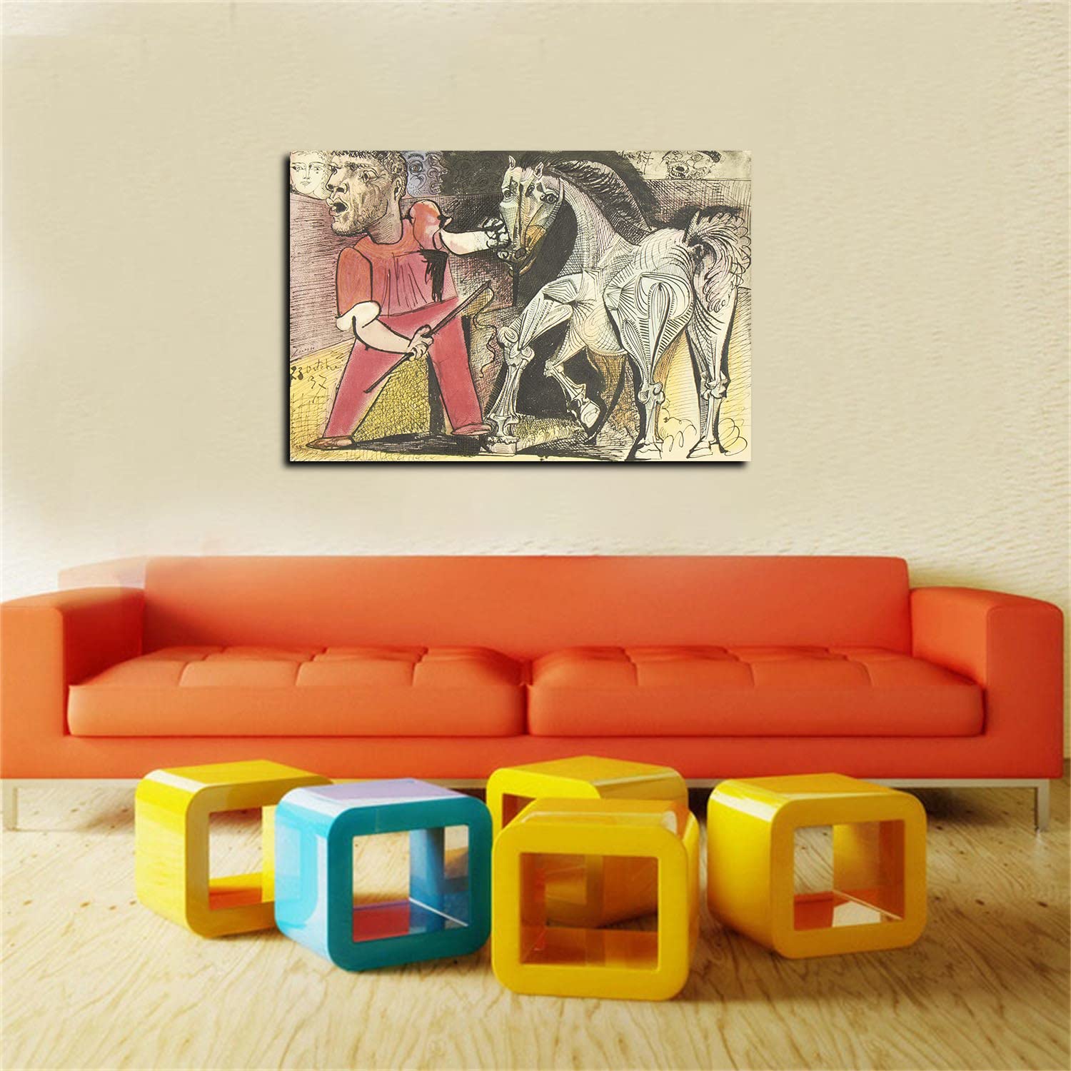 Picasso Canvas Art - 'Horse Circus' by Pablo Picasso - Framed Wall Painting for Home & Office Decor - Ready to Hang - Perfect for Bedroom, Living Room & Office Spaces