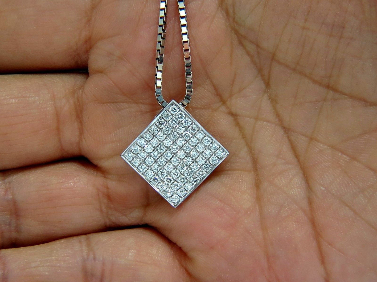 1.40CT Diamond Bead Set Square Zen Pendant with 3D Curve Design - 14KT Gold 16 Inch Chain for Women - Perfect for Meditation, Yoga & Spiritual Jewelry Gifts
