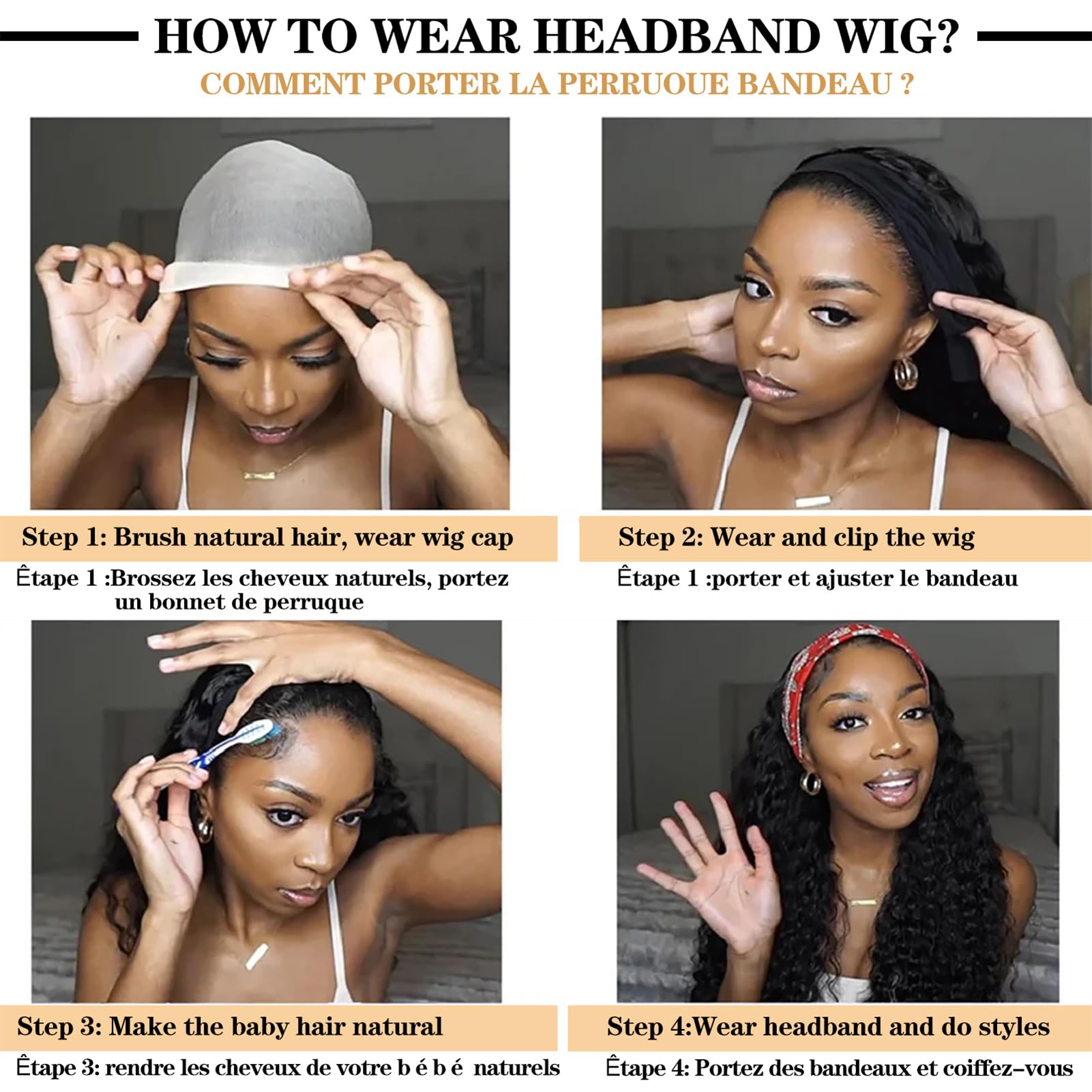 180% Density Brazilian Virgin Human Hair Deep Wave Headband Wig for Black Women - Glueless Machine Made None Lace Front Wig with Deep Curly Headband (28 Inch) | Perfect for Daily Wear, Parties & Special Occasions