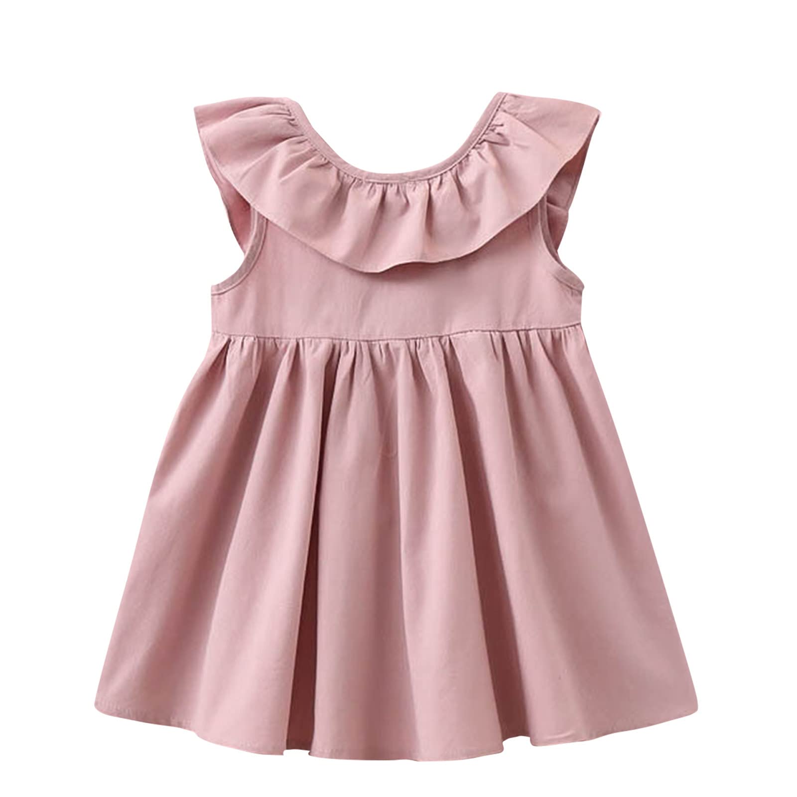 Girls Linen Summer Dress - Wrinkle-Free Short Sleeve Solid Color Casual Skirt for Toddlers & Kids | Perfect for Beach Outings, Playdates & Family Vacations