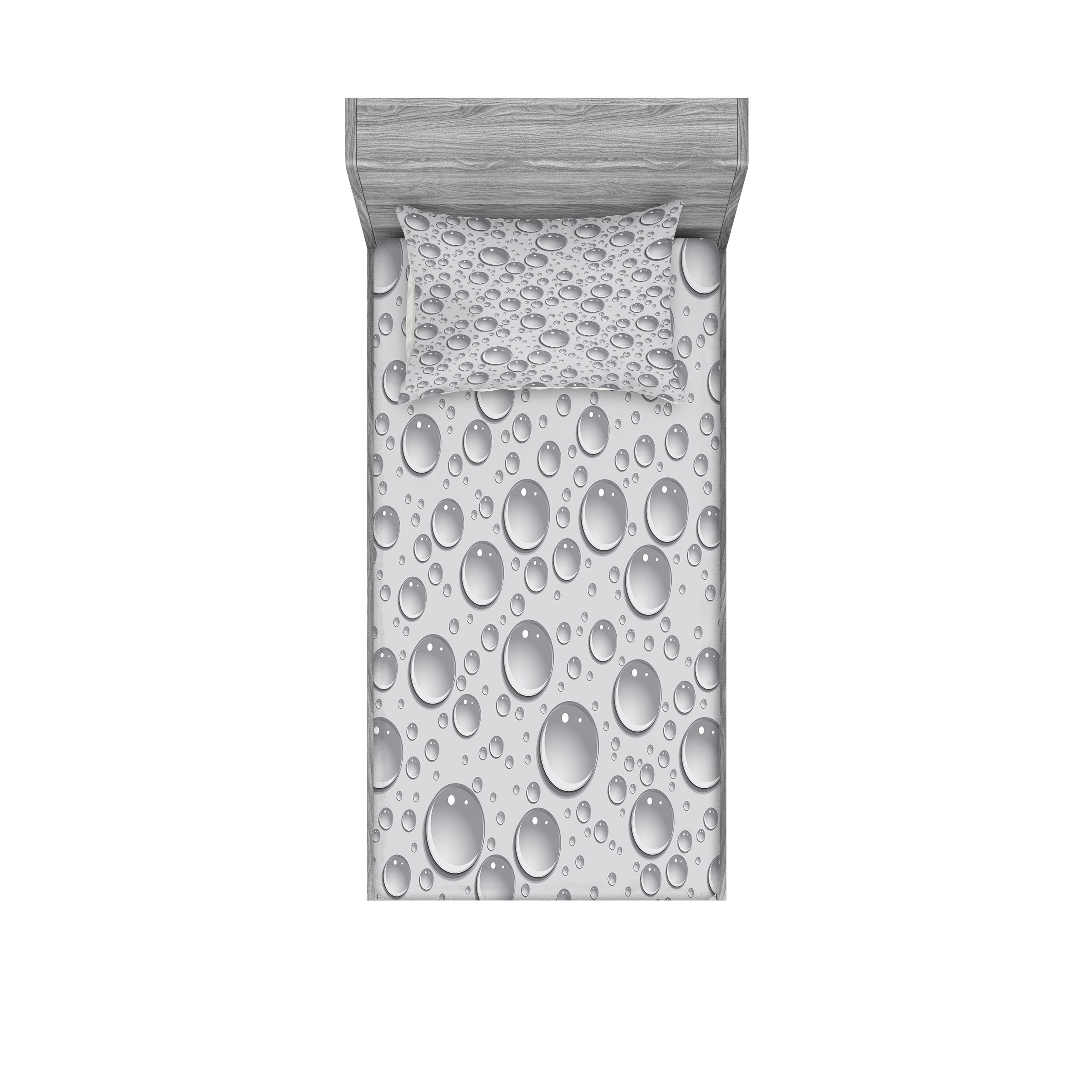 Ambesonne Grey Fitted Sheet & Pillow Sham Set - Small Large Bubbles Water Liquid Design, Monochrome Aquatic Raindrops Pattern, 2-Piece Twin Size Bedding Set for Modern Bedroom Decor | Perfect for Guest Rooms, Dorms & Coastal Themed Spaces