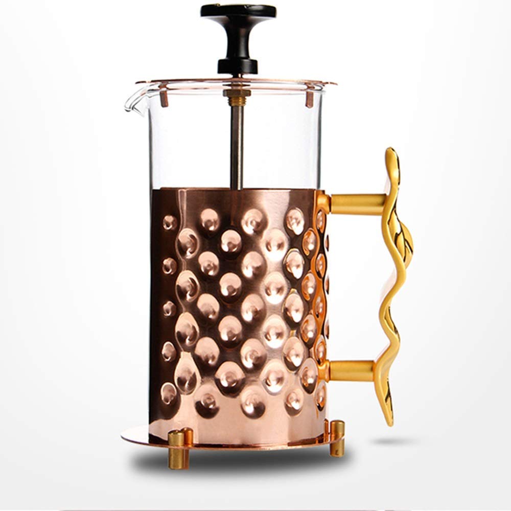 Premium JF-XUAN French Press Coffee Maker - 350CC Glass Tea & Coffee Press with Pure Copper Filter, Elegant Gold Design for Home, Office & Camping Use