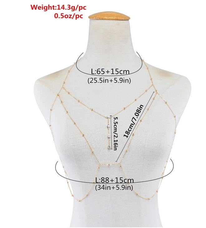 Sexy Rhinestone Chain Bra Body Jewelry - Gold Bikini Body Chain for Women | Perfect for Rave, Party & Beach Wear