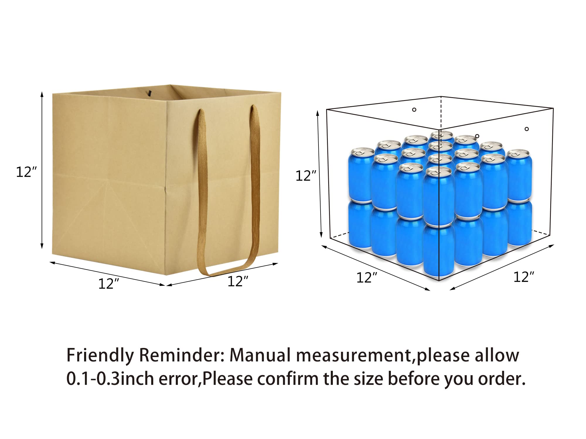 HUAPRINT 12 Pack Large Kraft Brown Paper Gift Bags 12x12x12 Inch - Eco-Friendly Square Wedding, Party Favor, Birthday Goodie Bags for Retail, Candy, Cookies & Takeout - Perfect for Craft Stores, Events & Sustainable Packaging