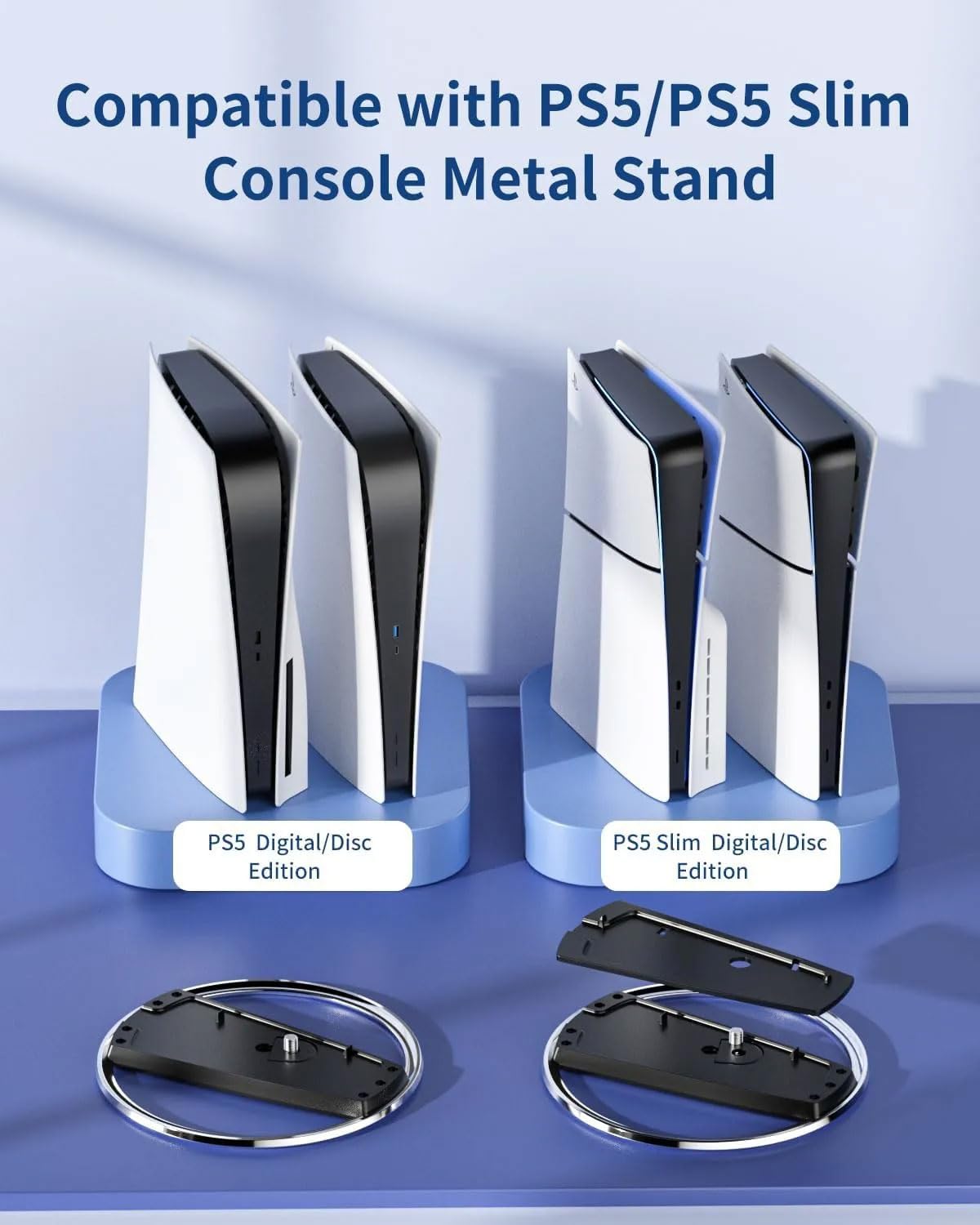 LOKYOYO Vertical Stand for PS5/PS5 Pro Console - Metal Base Compatible with Playstation 5 Slim & Digital Edition - Non-Slip Stand for Secure Placement - Perfect for Gaming Setup & Entertainment Center Organization