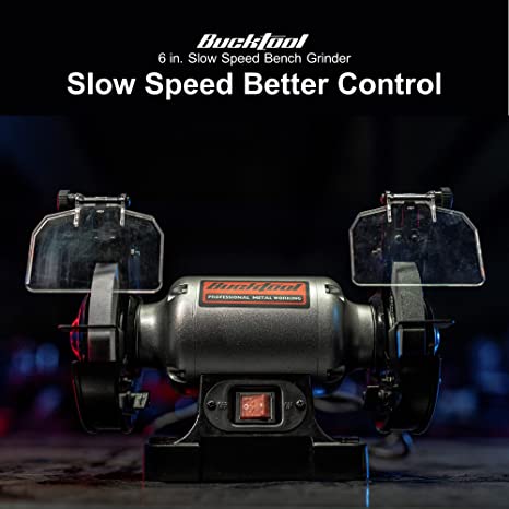 BUCKTOOL 6 Inch Slow Speed Bench Grinder - Professional Wobble-Free Power Tool with TLG 150S Wheel for Sharpening, Polishing & Metalworking - Perfect for Workshops, Garages & DIY Projects