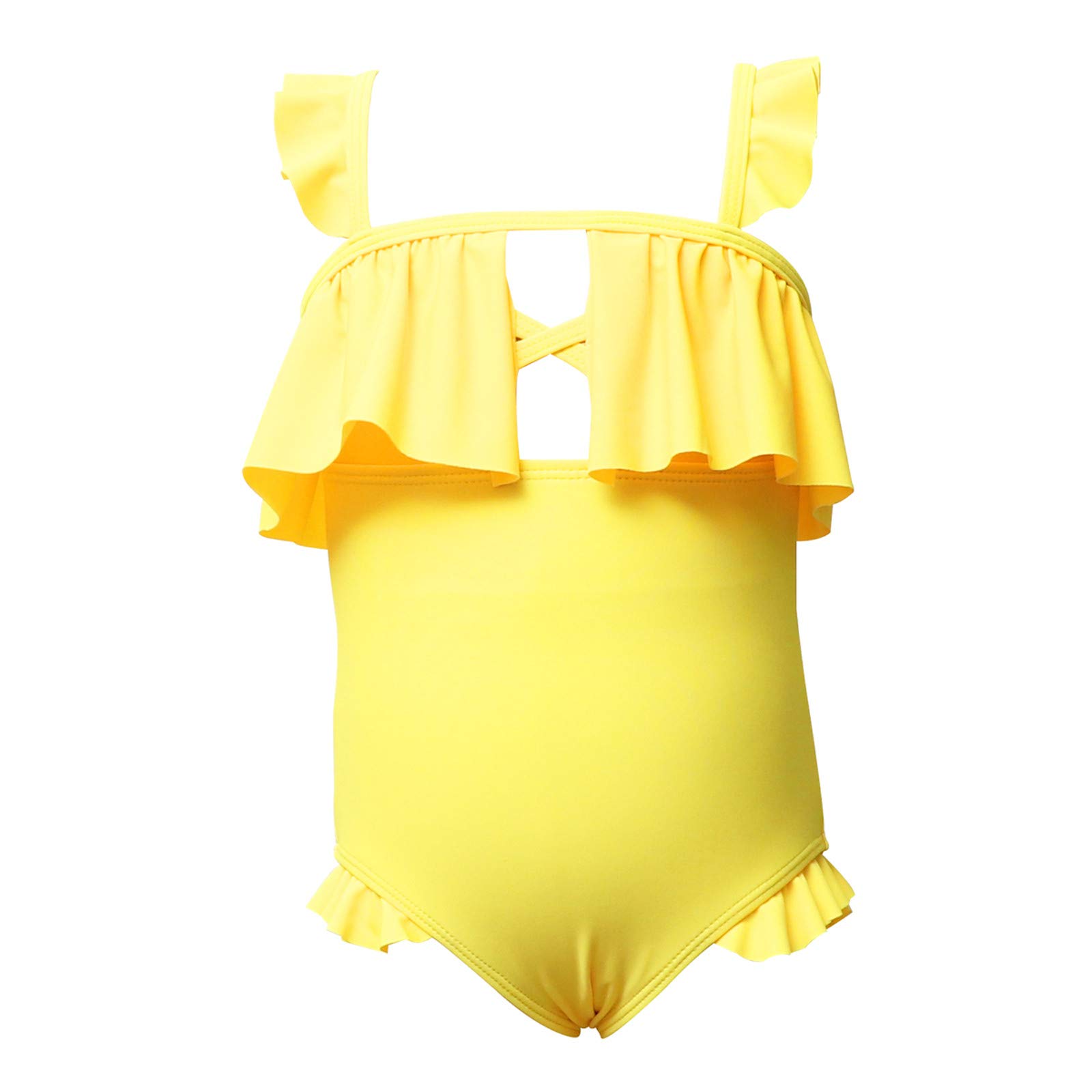 **Girls' One-Piece Ruffled Swimsuit for Toddlers - Solid Color Baby Bathing Suit - Size 6 - Perfect for Beach, Pool, and Summer Water Play**