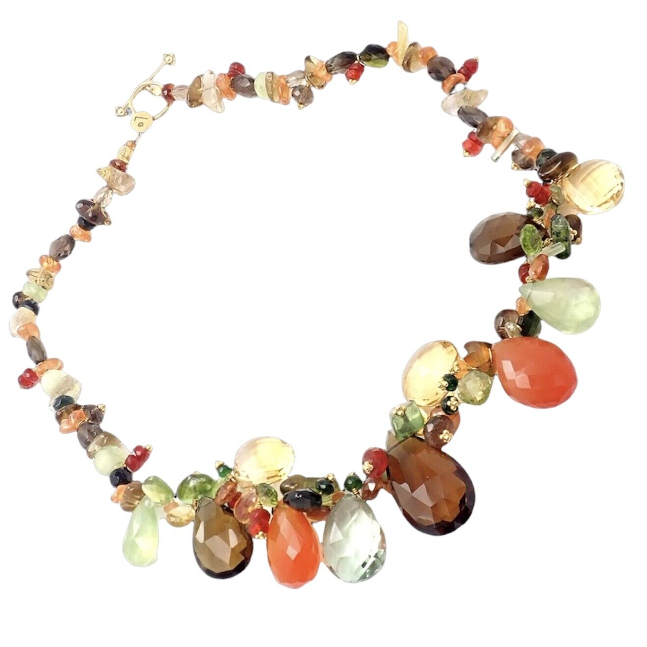 22K Yellow Gold Briolette Onyx Spessartite Bead Candy Necklace by Laura Gibson - Rare Vintage Statement Jewelry for Women, Perfect for Evening Parties & Special Occasions