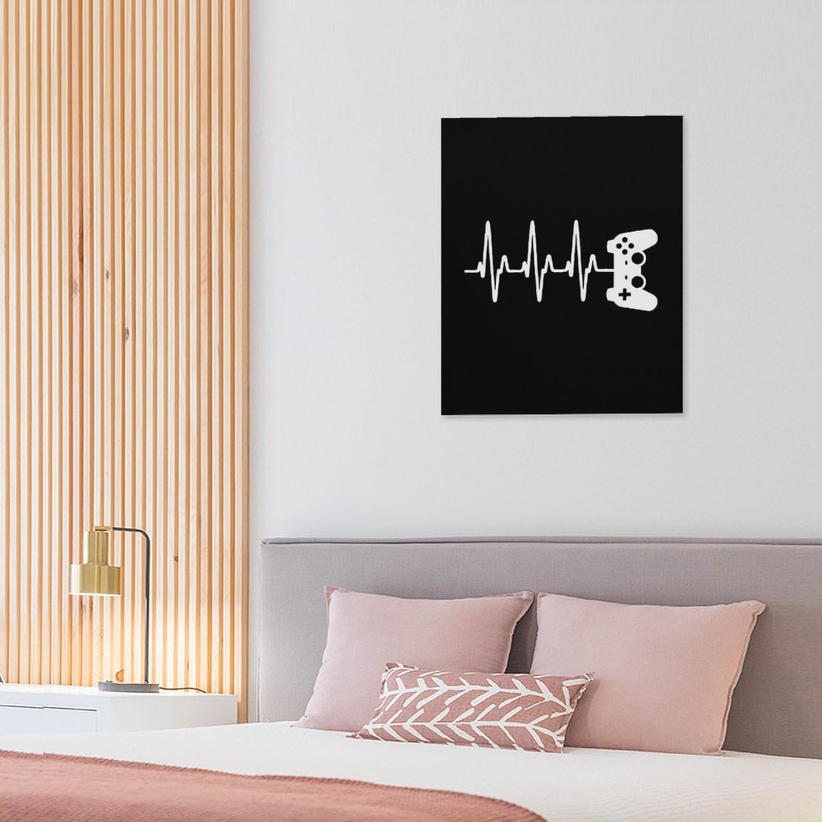 Gamer Heartbeat Canvas Wall Art - 16x20 Inch (40x50cm) Wooden Framed Poster - Perfect for Gaming Room Decor, Bedroom Wall Art & Office Wall Decor