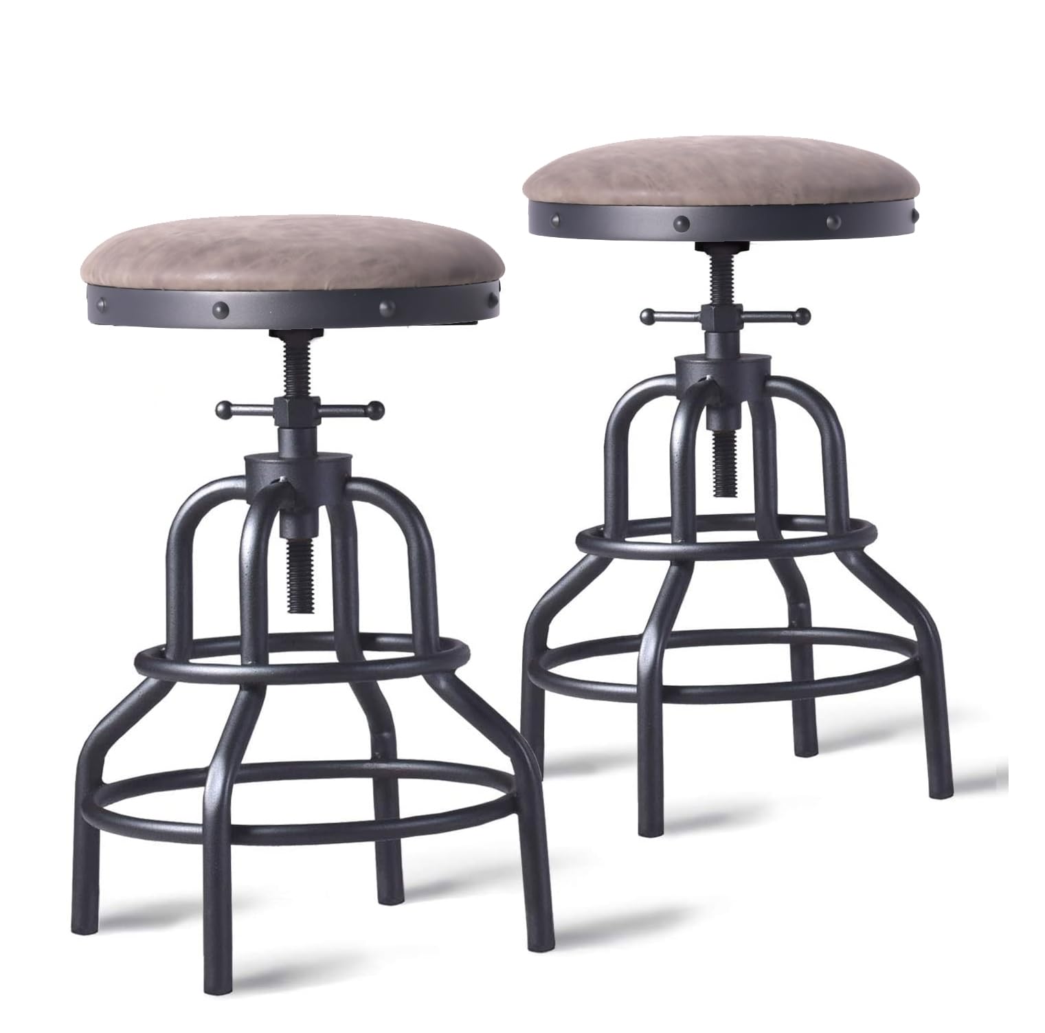 Vintage Industrial Bar Stool Set of 2 - Adjustable Height 27