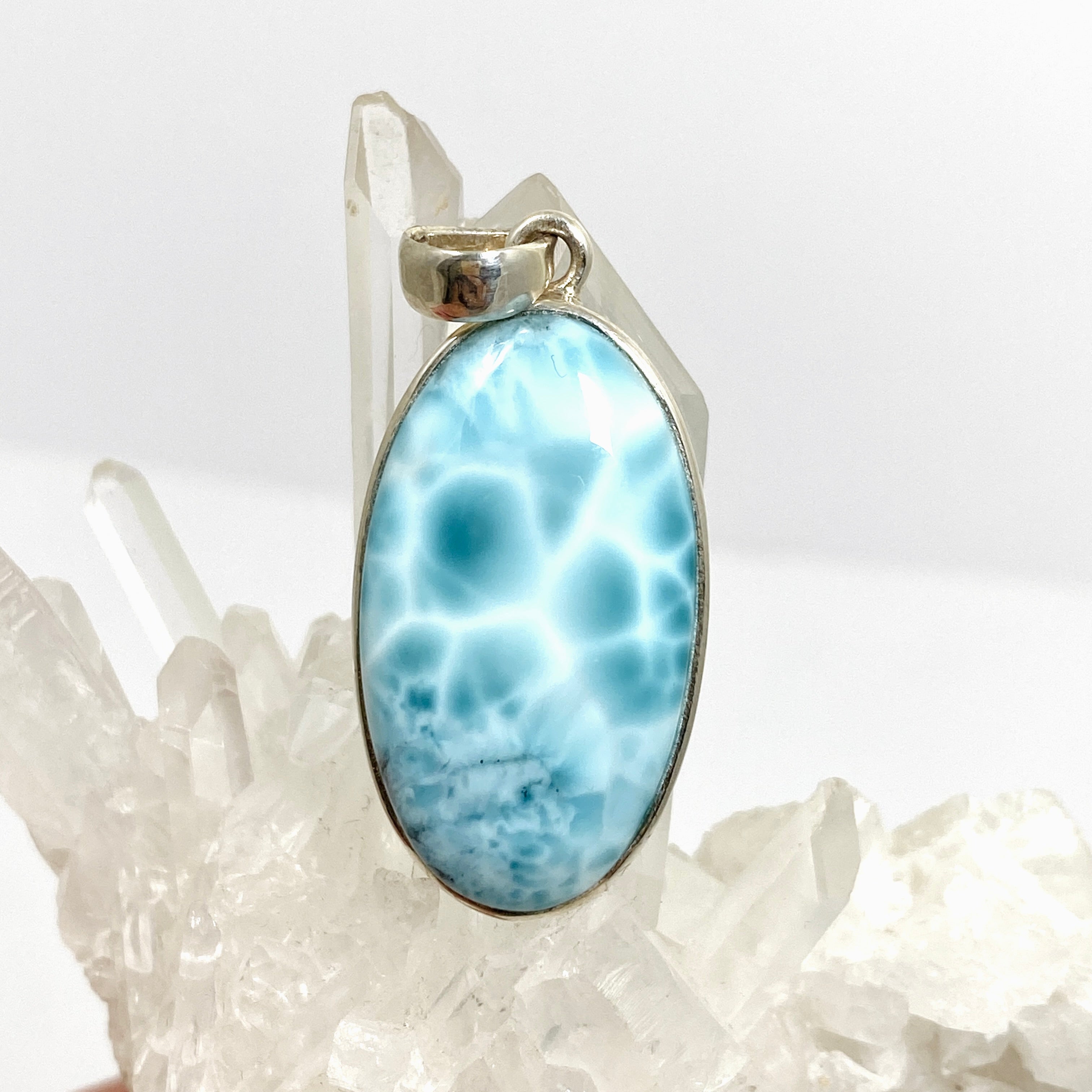 Natural Larimar Oval Cabochon Pendant - Handmade Blue Stone Jewelry PPGJ872 - Perfect for Beach Vacations & Boho Fashion
