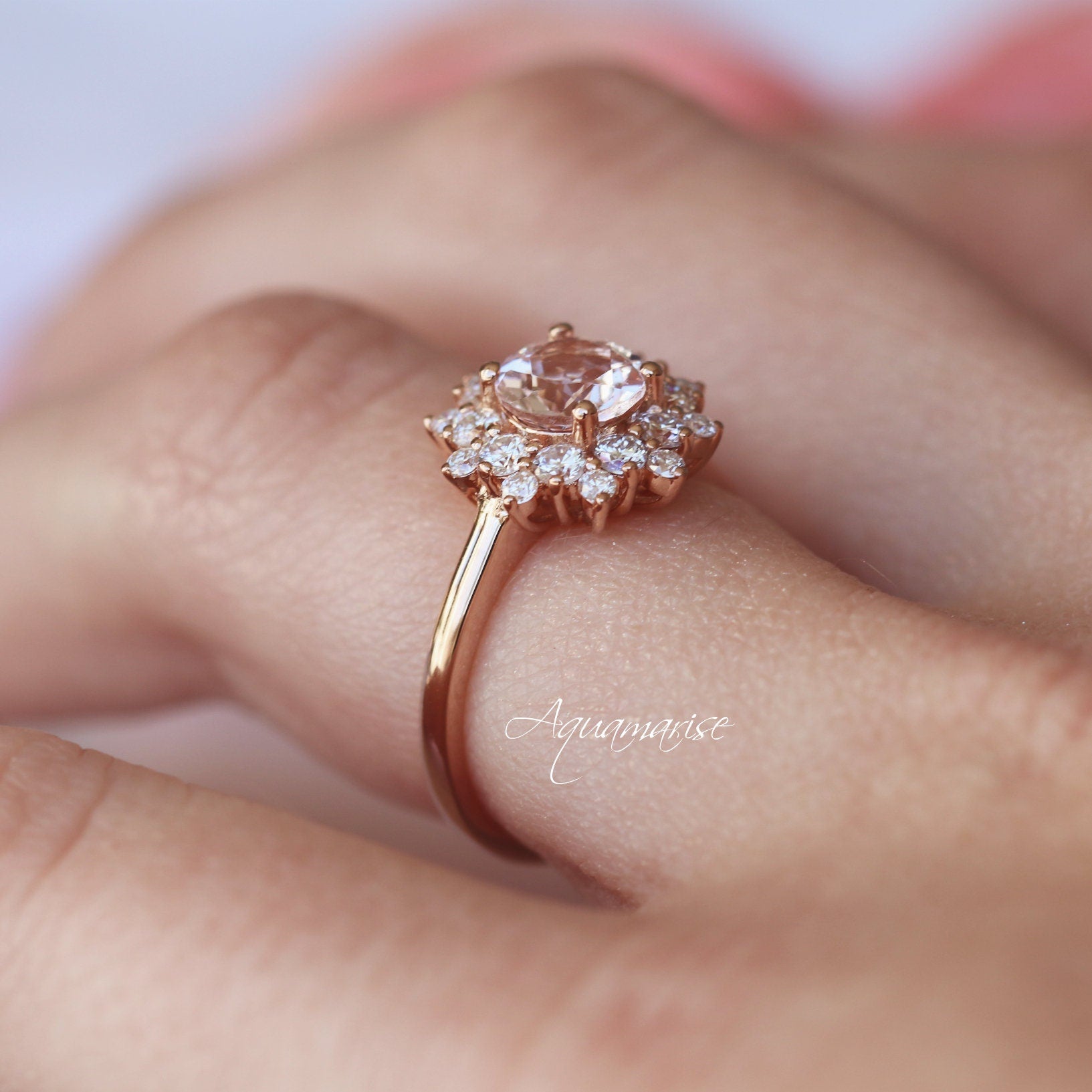 14K Rose Gold Vermeil Avery Morganite Ring - Elegant & Durable for Engagement, Wedding, Anniversary & Everyday Wear
