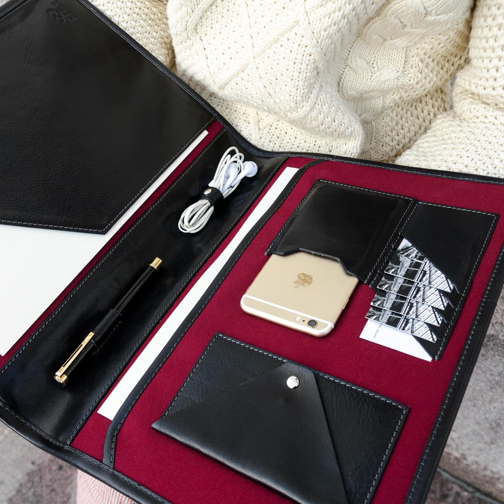 Premium A4 Leather Business Portfolio - Durable Document Organizer & 13