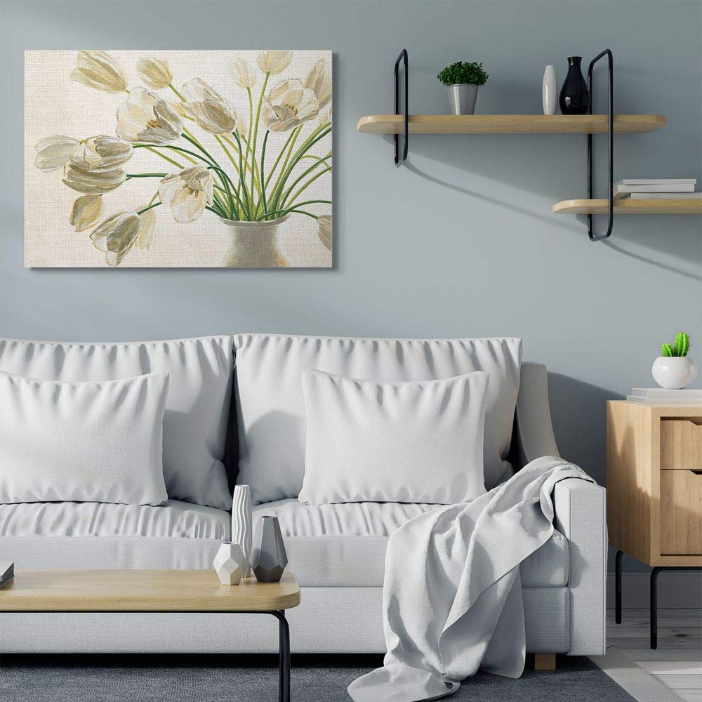 Stupell Industries Tranquil White Tulip Bouquet in Country Vase Wall Art - 36x48 Canvas Print by Eva Barberini | Perfect for Living Room, Bedroom & Office Decor