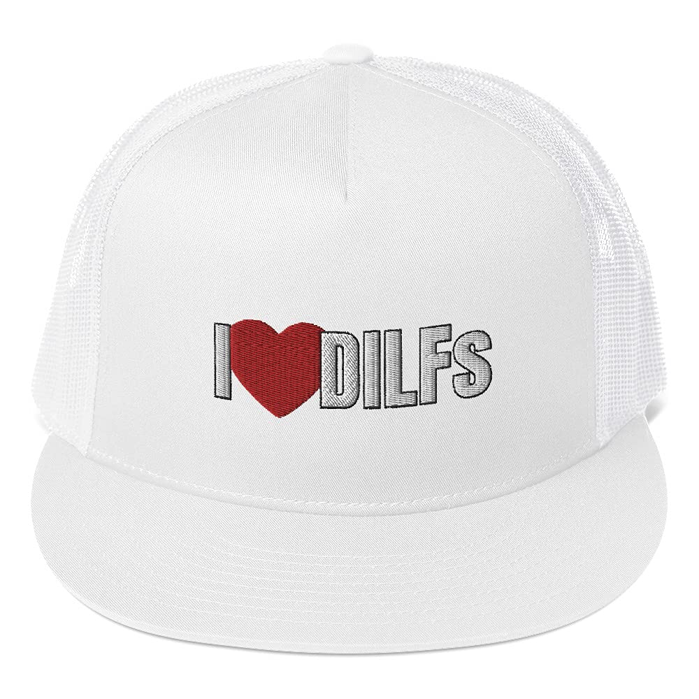 I Love DILFs Hat | Funny 5-Panel Mesh Trucker Cap for Men - Perfect for Casual Outings, Dad Jokes & Comedy Events