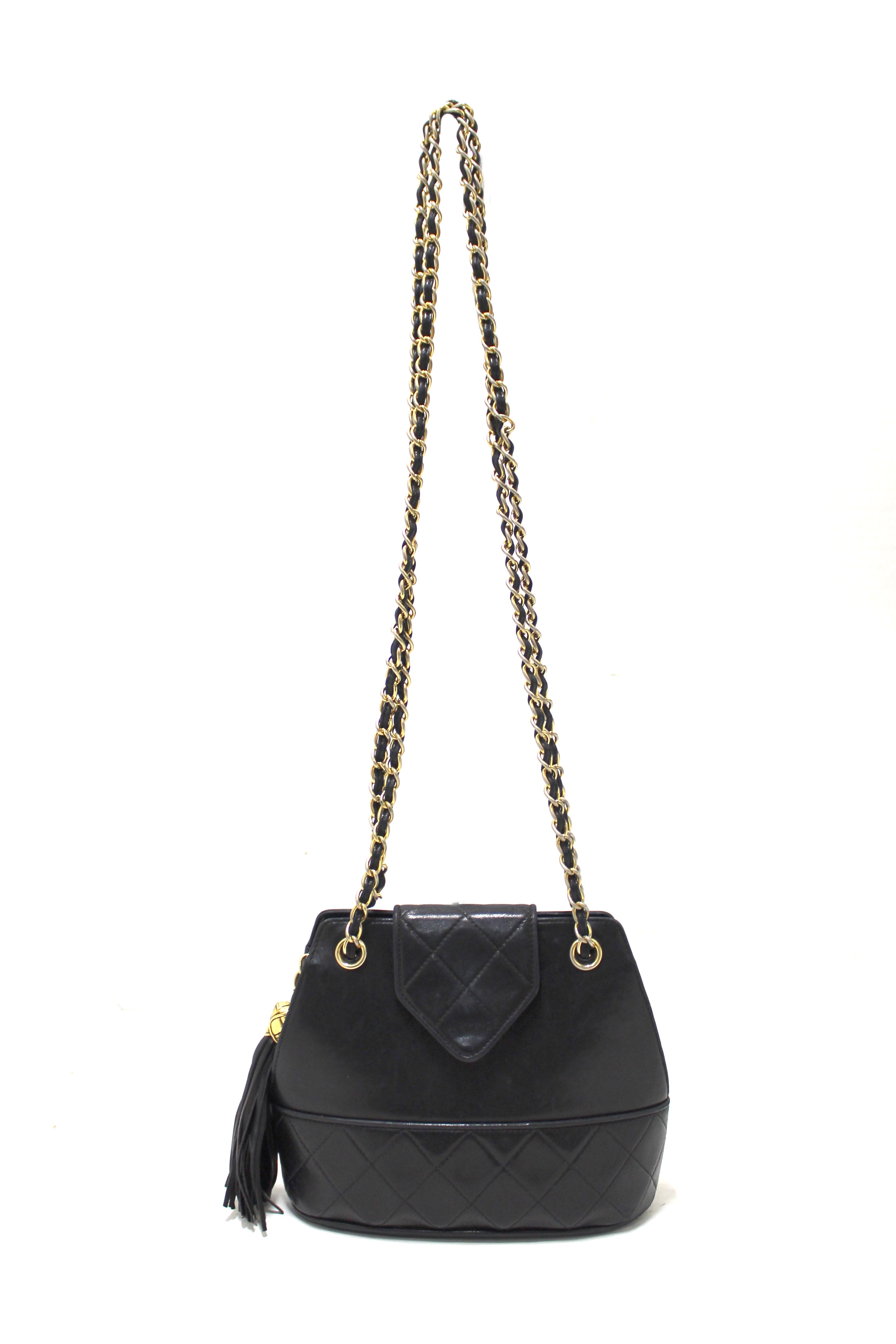 Authentic Vintage Chanel Black Quilted Lambskin Leather Small Tote Chain Shoulder Bag - Luxury Designer Handbag for Women, Perfect for Evening Parties, Date Nights & Special Occasions