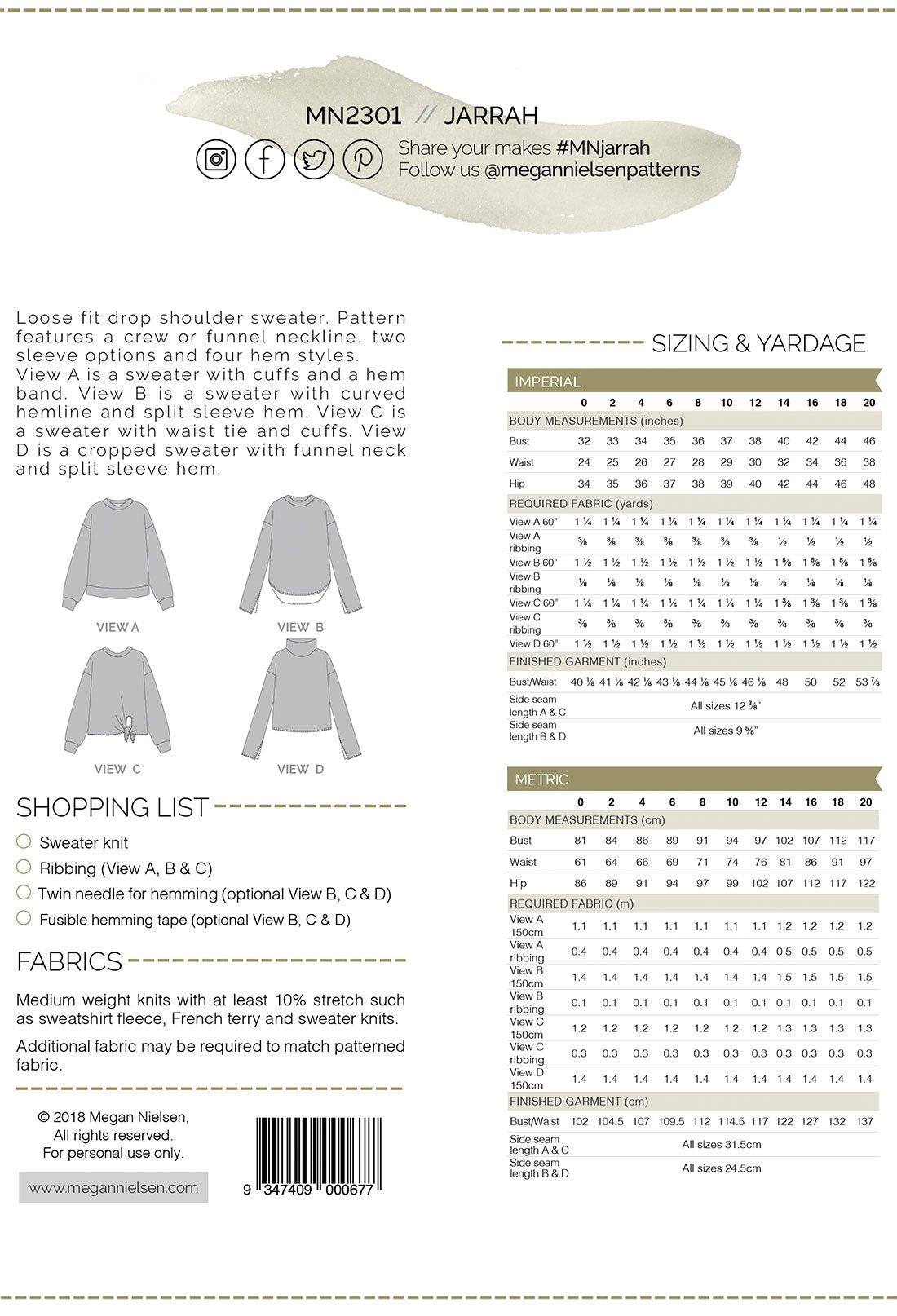 Megan Nielsen Jarrah Sweater - Women's Knit Pullover for Fall & Winter | Cozy Casual Wear for Work & Weekend Outfits