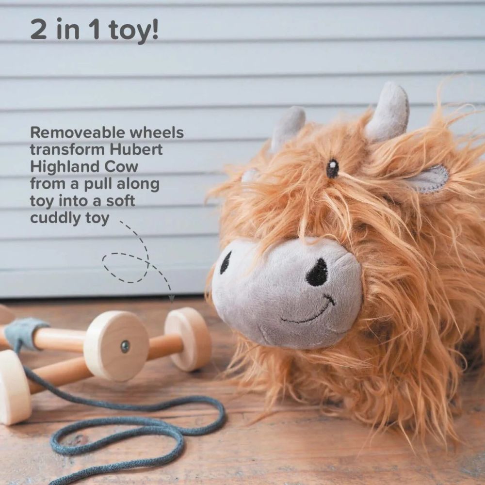 Highland Cow Pull Along Toy for Toddlers by Little Bird Told Me - Wooden Pull Toy for Kids Ages 1-3, Perfect for Early Learning & Playtime Fun