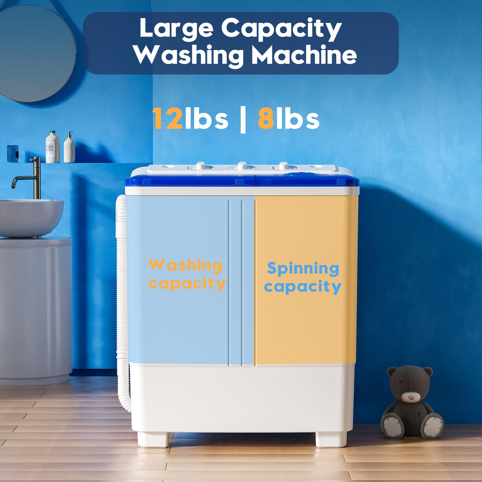 Portable Twin Tub Washing Machine - 20lbs Capacity Compact Laundry Washer with Drain Pump, Semi-Automatic 12lbs Washer & 8lbs Spinner Combo for Small Spaces - Perfect for Dorms, Apartments, RVs, Camping & Off-Grid Living