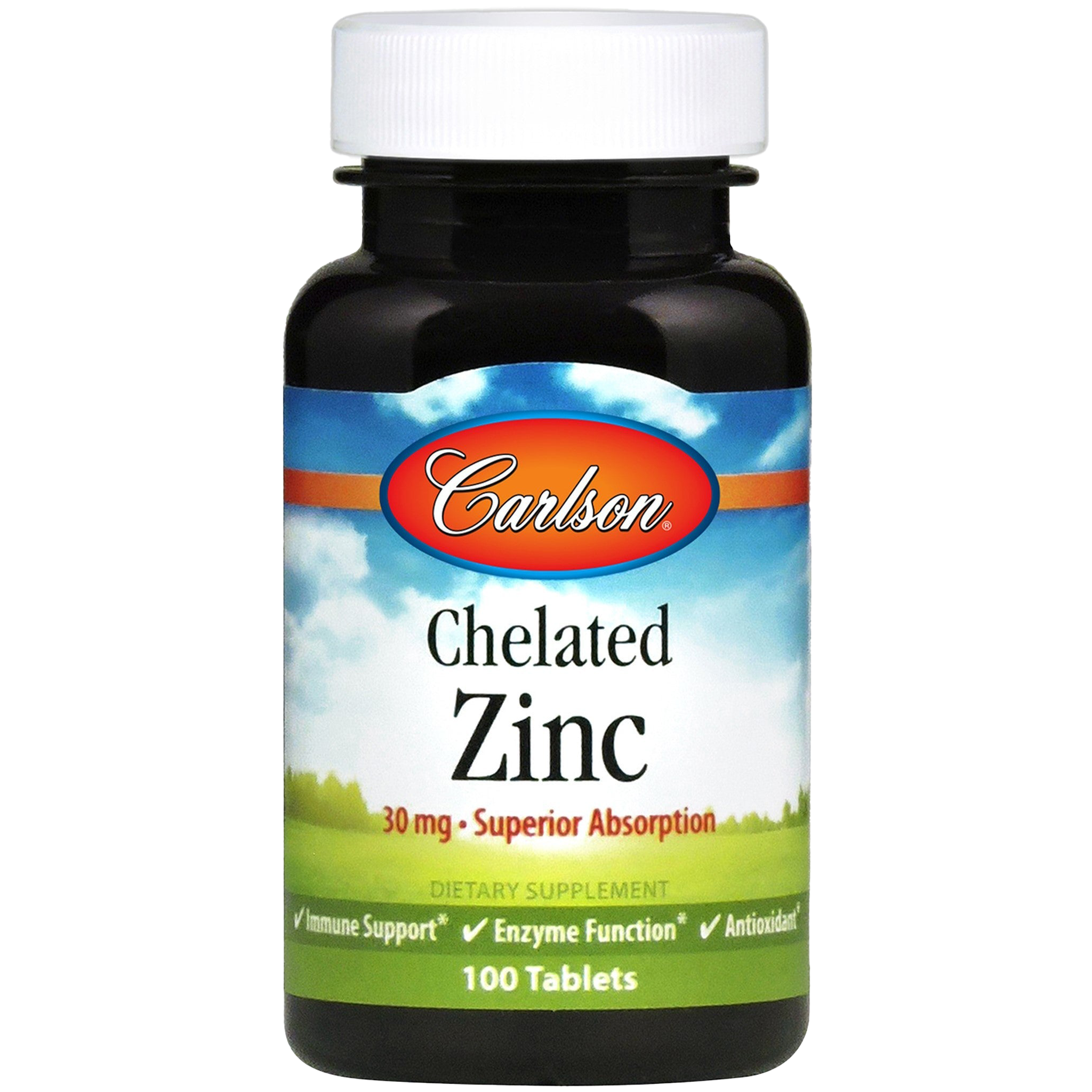 Carlson Labs Chelated Zinc 30mg - 100 Tablets for Immune Support & Skin Health | Dietary Supplement for Men & Women