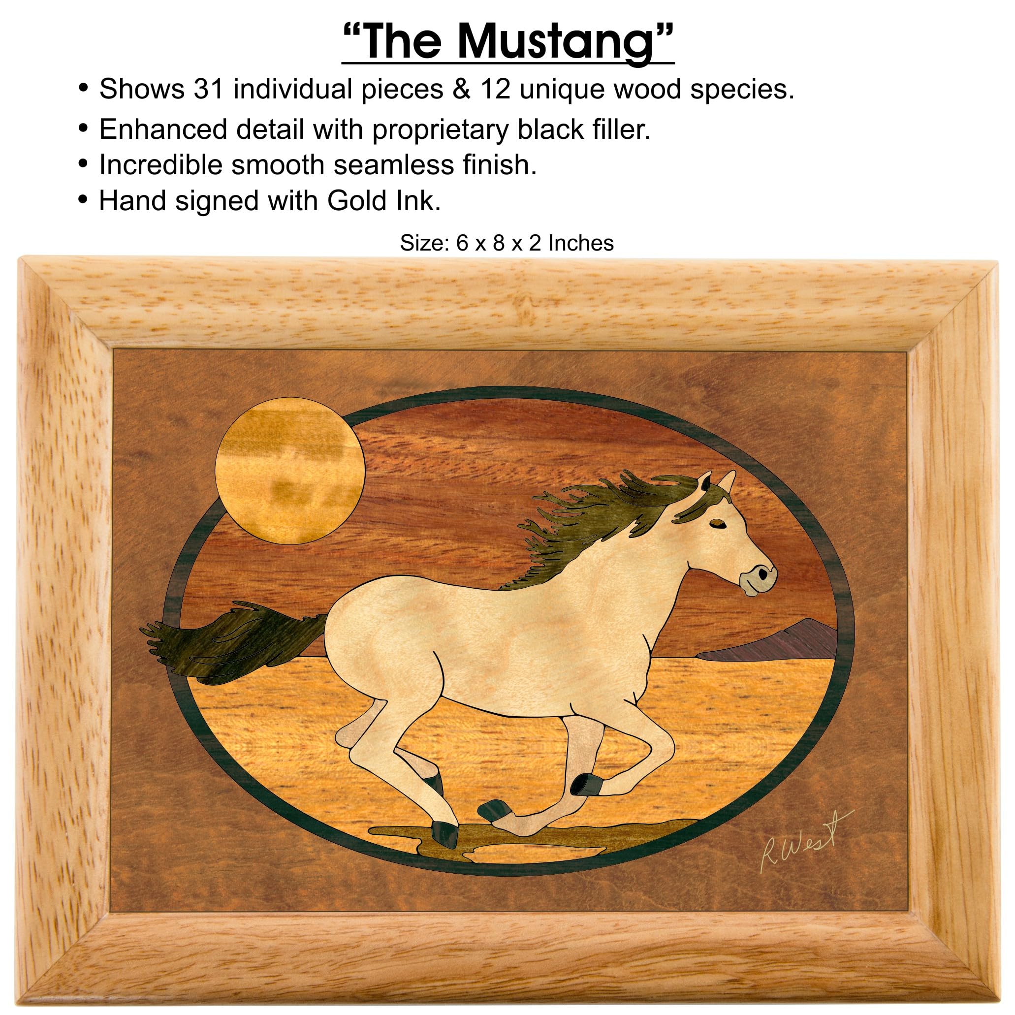 Wooden Horse Jewelry Box with Hinged Lid - Elegant Trinket Organizer for Rings, Bracelets, Watches & Coins - Perfect Gift for Birthdays, Christmas, Graduation (6x8x2 Inches) - Ideal for Home Decor, Bedroom Dresser & Gift Giving