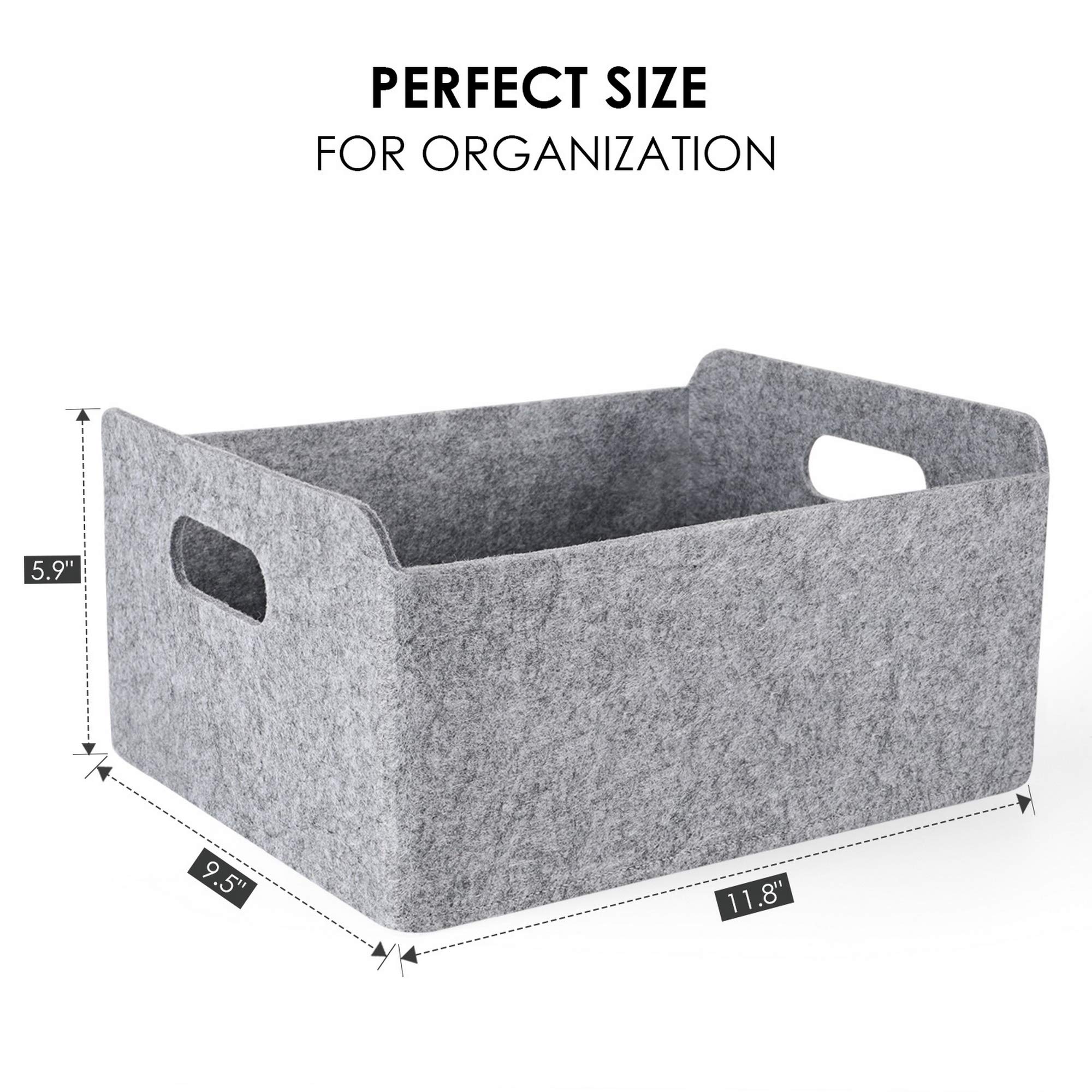 Welaxy Collapsible Felt Storage Bins - Foldable Organizer Baskets with Handles for Kids Toys, Pet Supplies, Books & Clothes (Set of 3, Gray) - Perfect for Nursery, Playroom & Home Organization