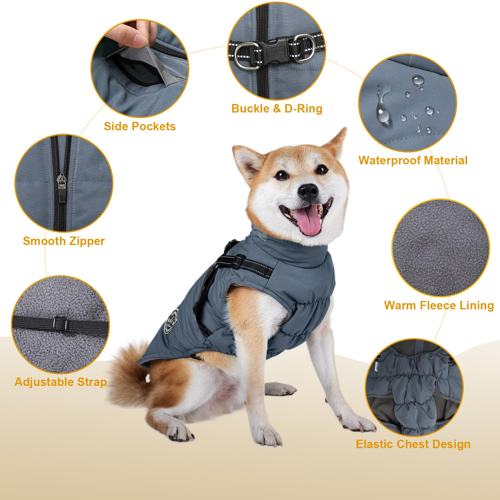 Warm Dog Jacket with Built-in Harness - Fleece Winter Coat for Small Medium Large Dogs | Waterproof Reflective Vest for Cold Weather | Perfect for Outdoor Walks & Winter Adventures (Blue, Size M)